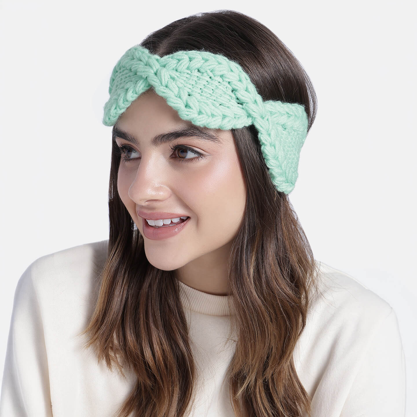 Handmade Crochet Tie-Back Headband - Light Green 10702