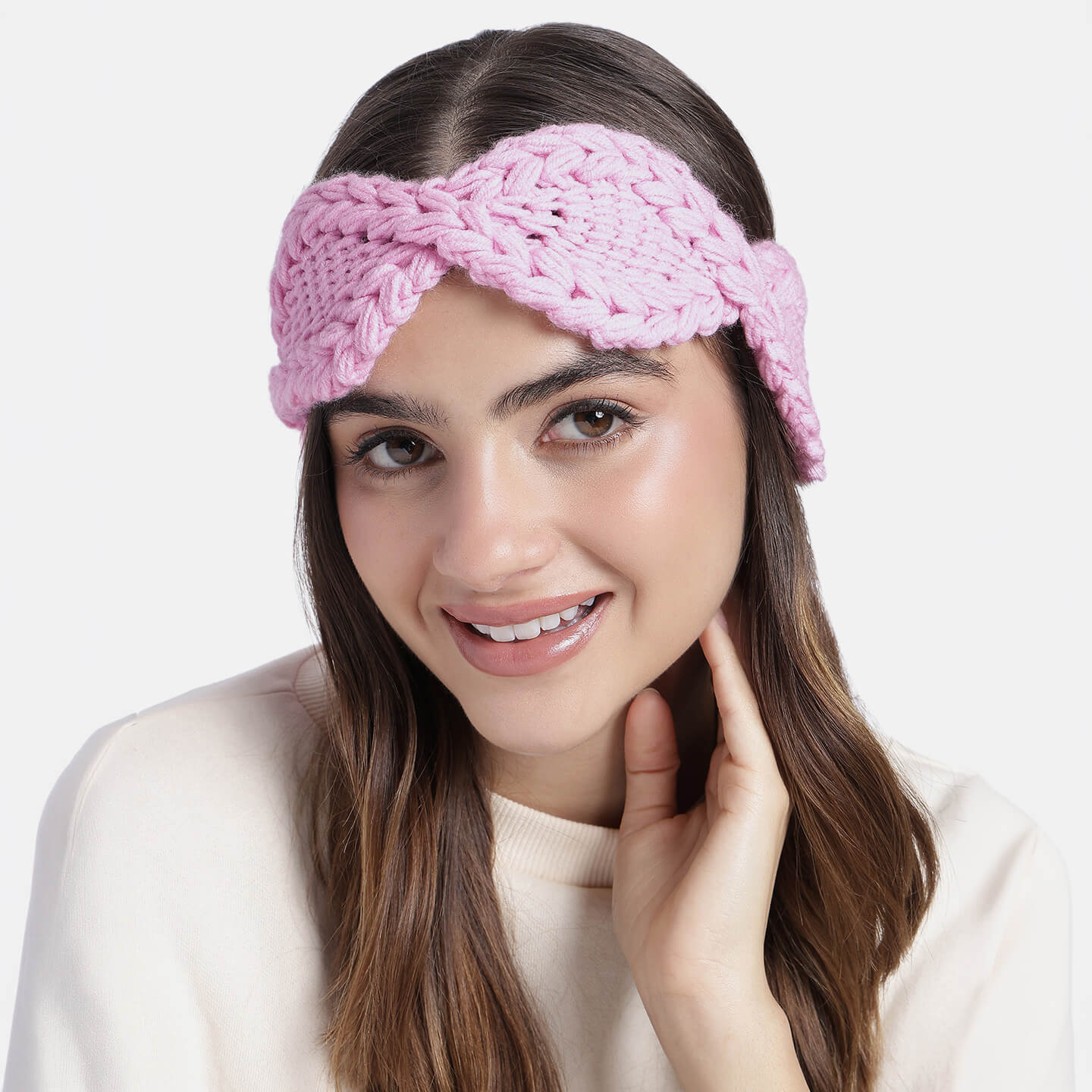 Handmade Crochet Tie-Back Headband - Light Pink 10703