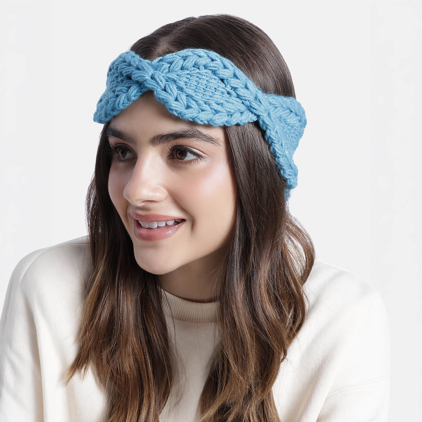Handmade Crochet Tie-Back Headband - Turquoise 10704