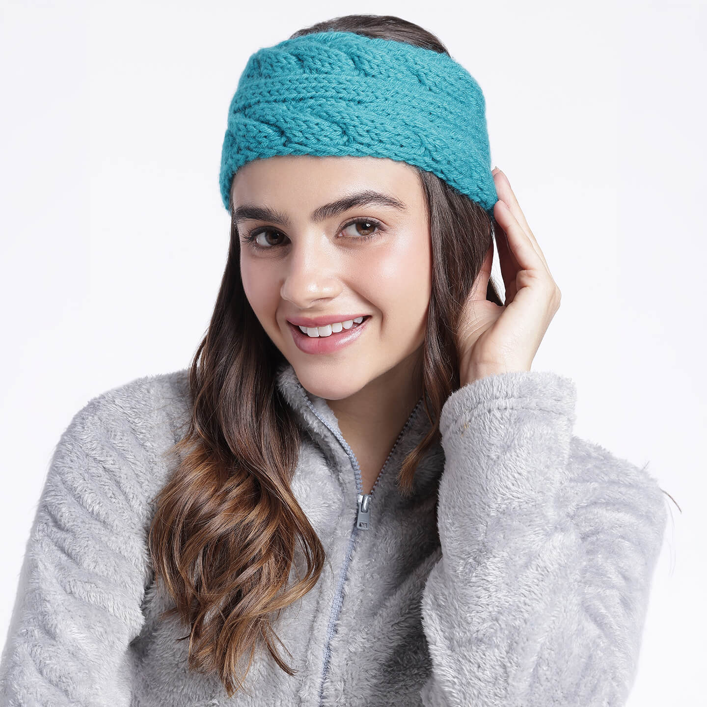 Hand Knitted Woolen Designer Headband - Teal 10720