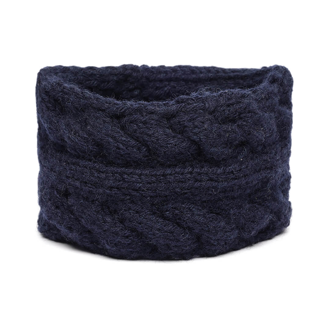 Hand Knitted Woolen Designer Headband - Navy Blue 10721