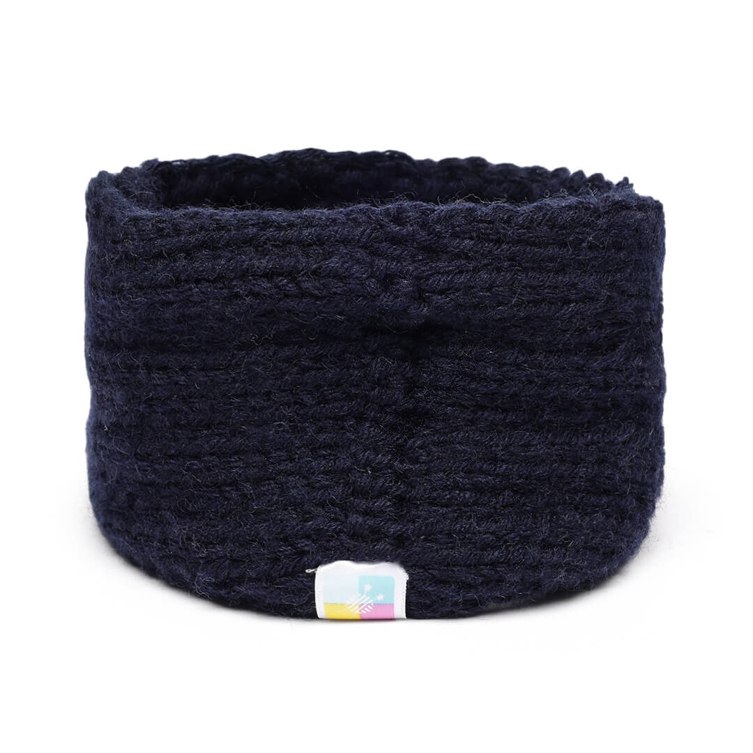 Hand Knitted Woolen Designer Headband - Navy Blue 10721