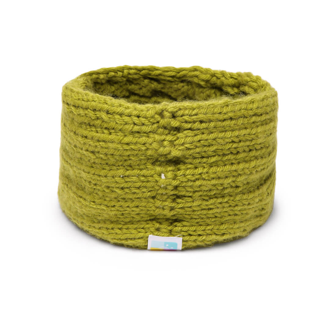 Hand Knitted Woolen Designer Headband - Olive Green 10722