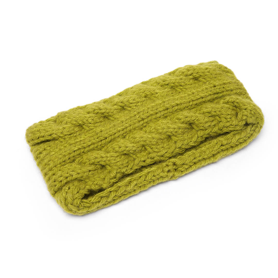 Hand Knitted Woolen Designer Headband - Olive Green 10722