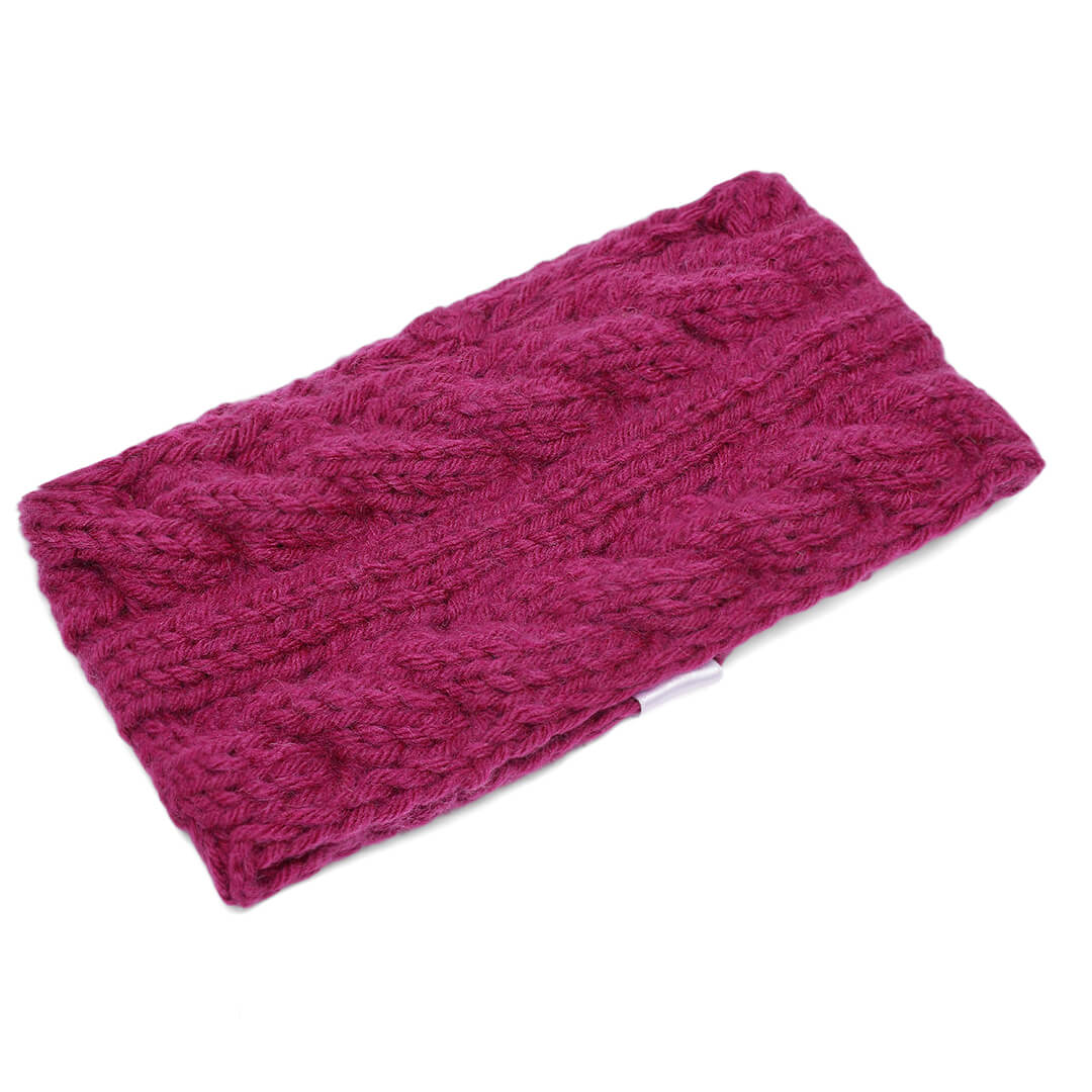 Hand Knitted Woolen Designer Headband - Magenta 10723