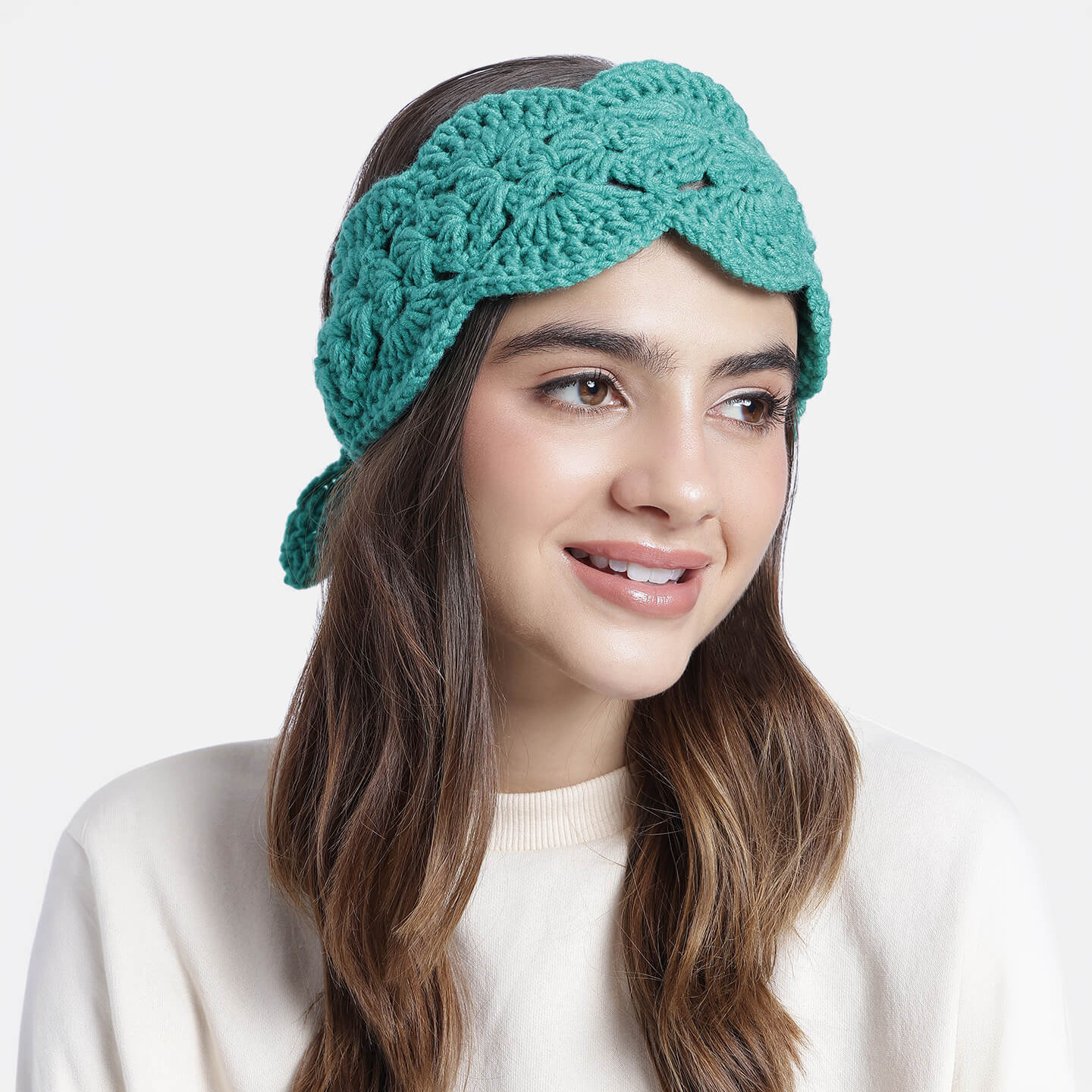 Handmade Crochet Tie Back Headband - Cyan Green 10724