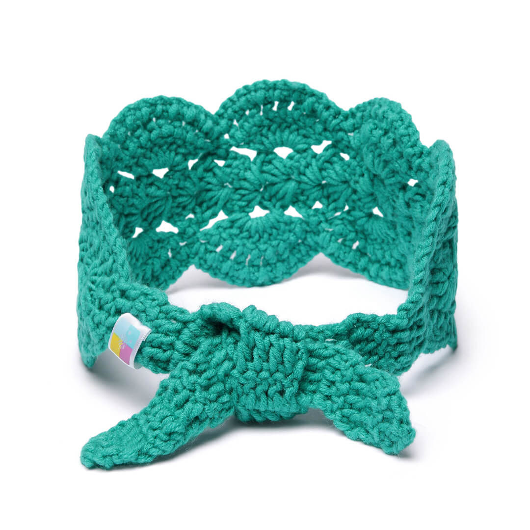 Handmade Crochet Tie Back Headband - Cyan Green 10724
