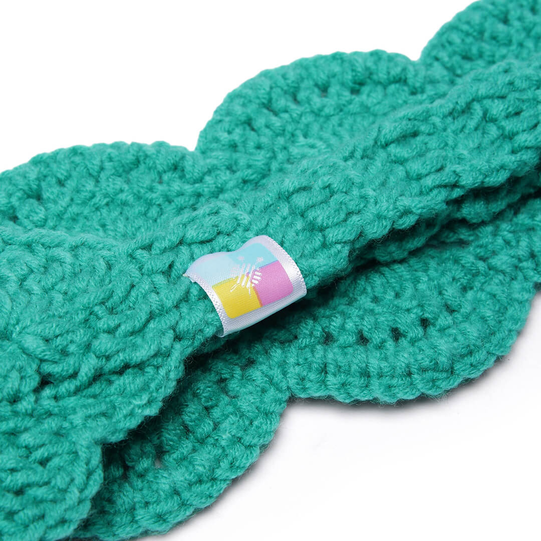 Handmade Crochet Tie Back Headband - Cyan Green 10724