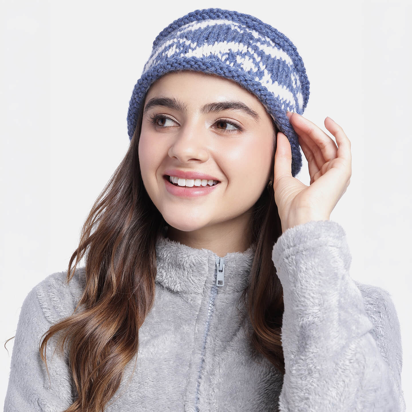 Hand Knitted Woolen ZigZag Design Headband - Denim Blue 10725