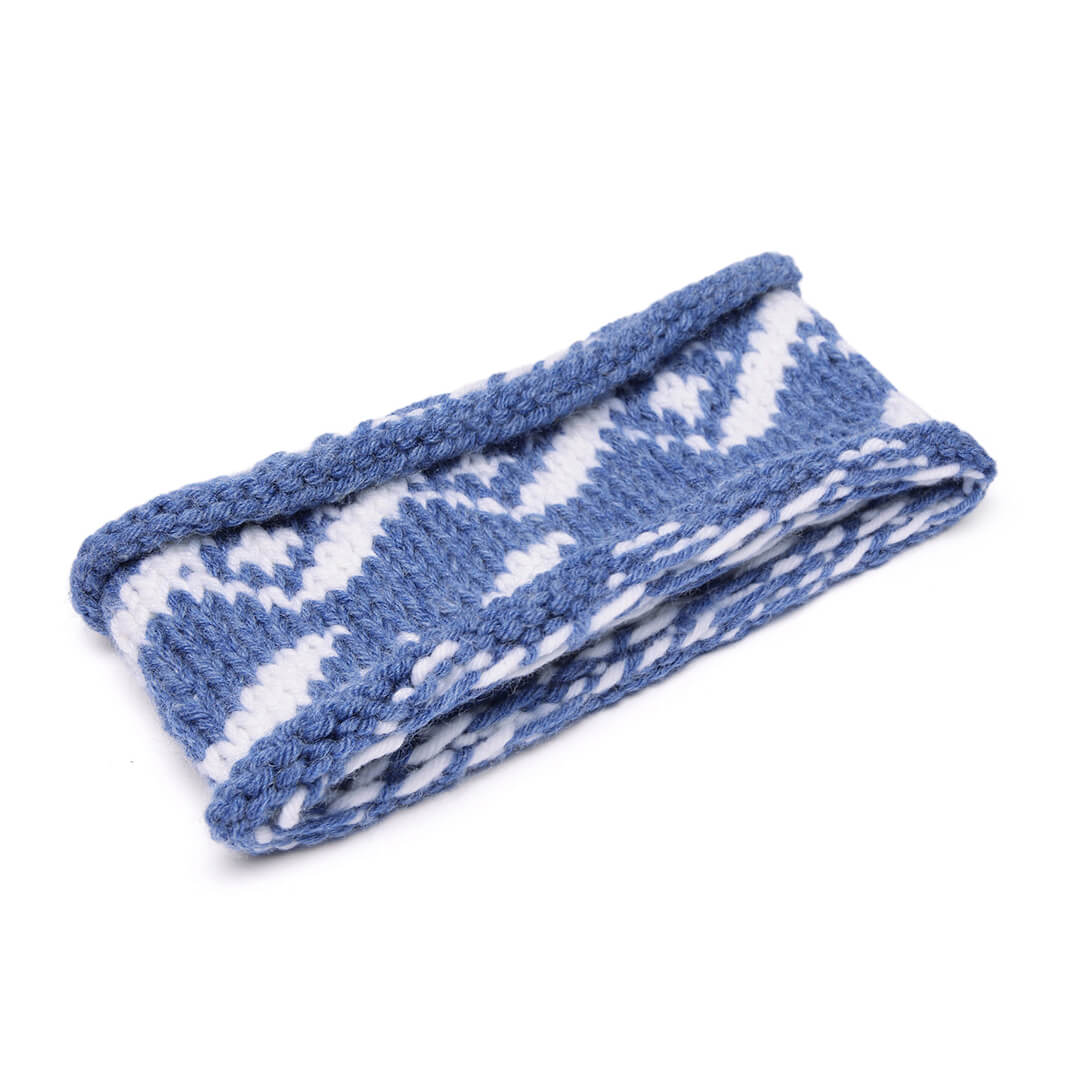 Hand Knitted Woolen ZigZag Design Headband - Denim Blue 10725