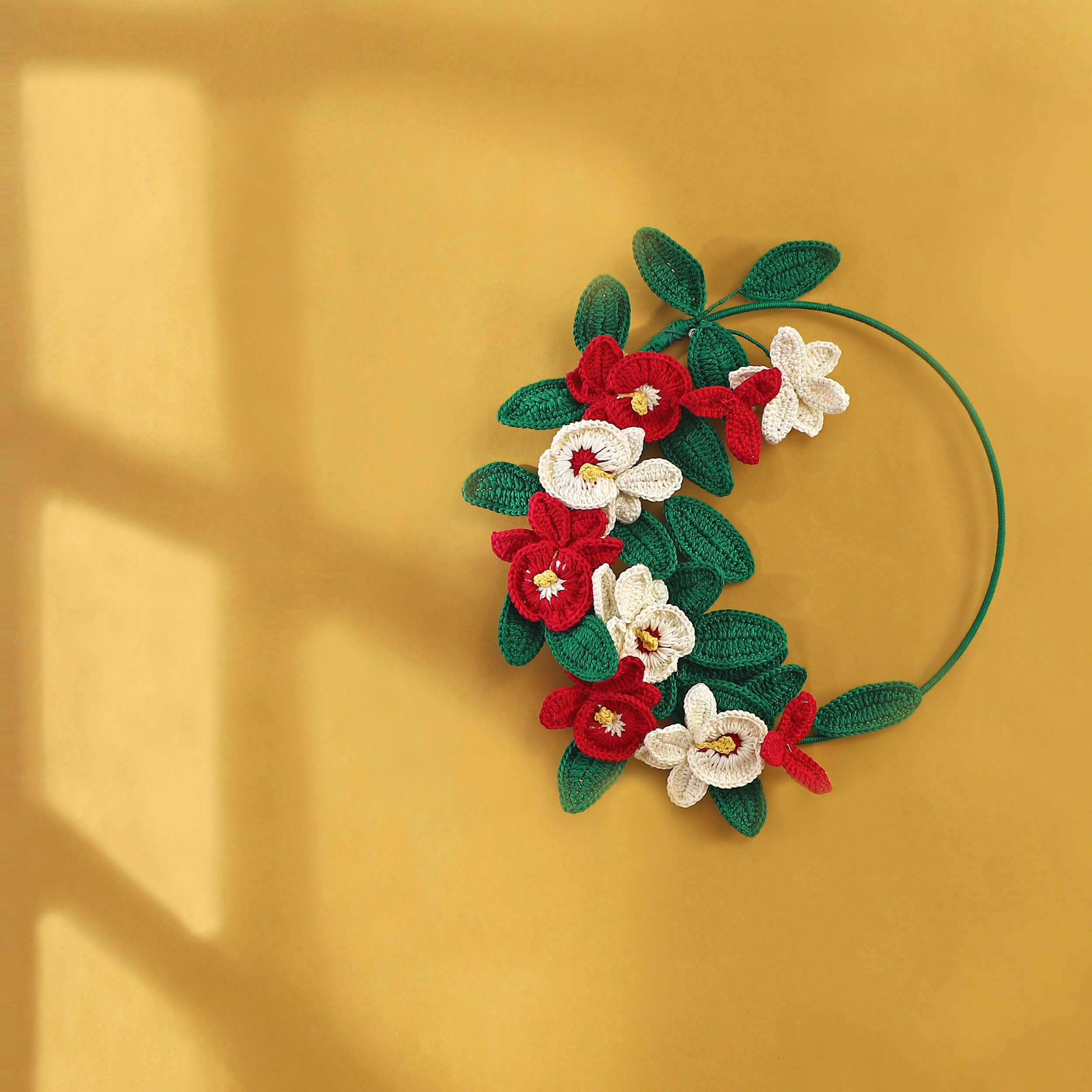 Crimson Bloom Crochet Wall Hanging