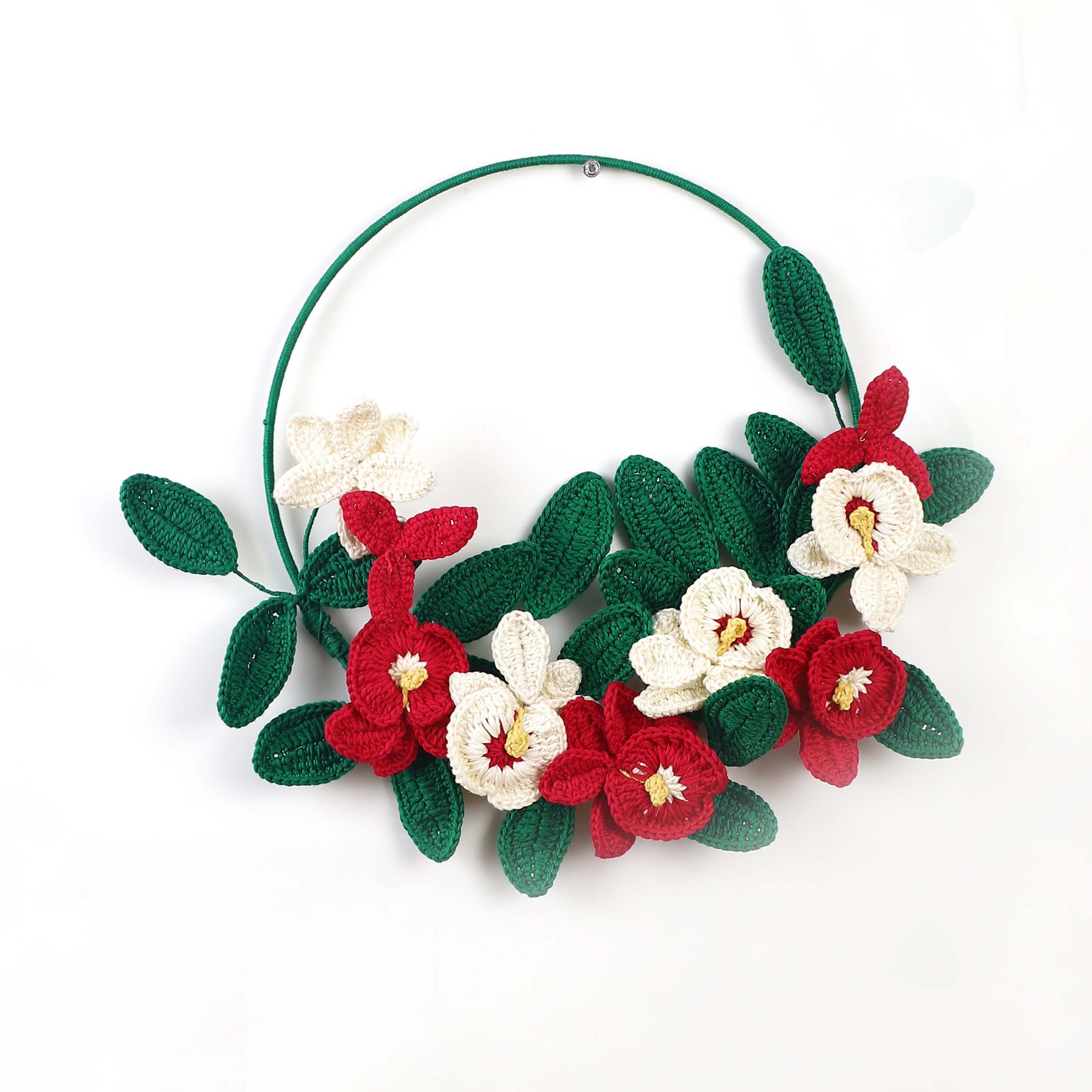 Crimson Bloom Crochet Wall Hanging