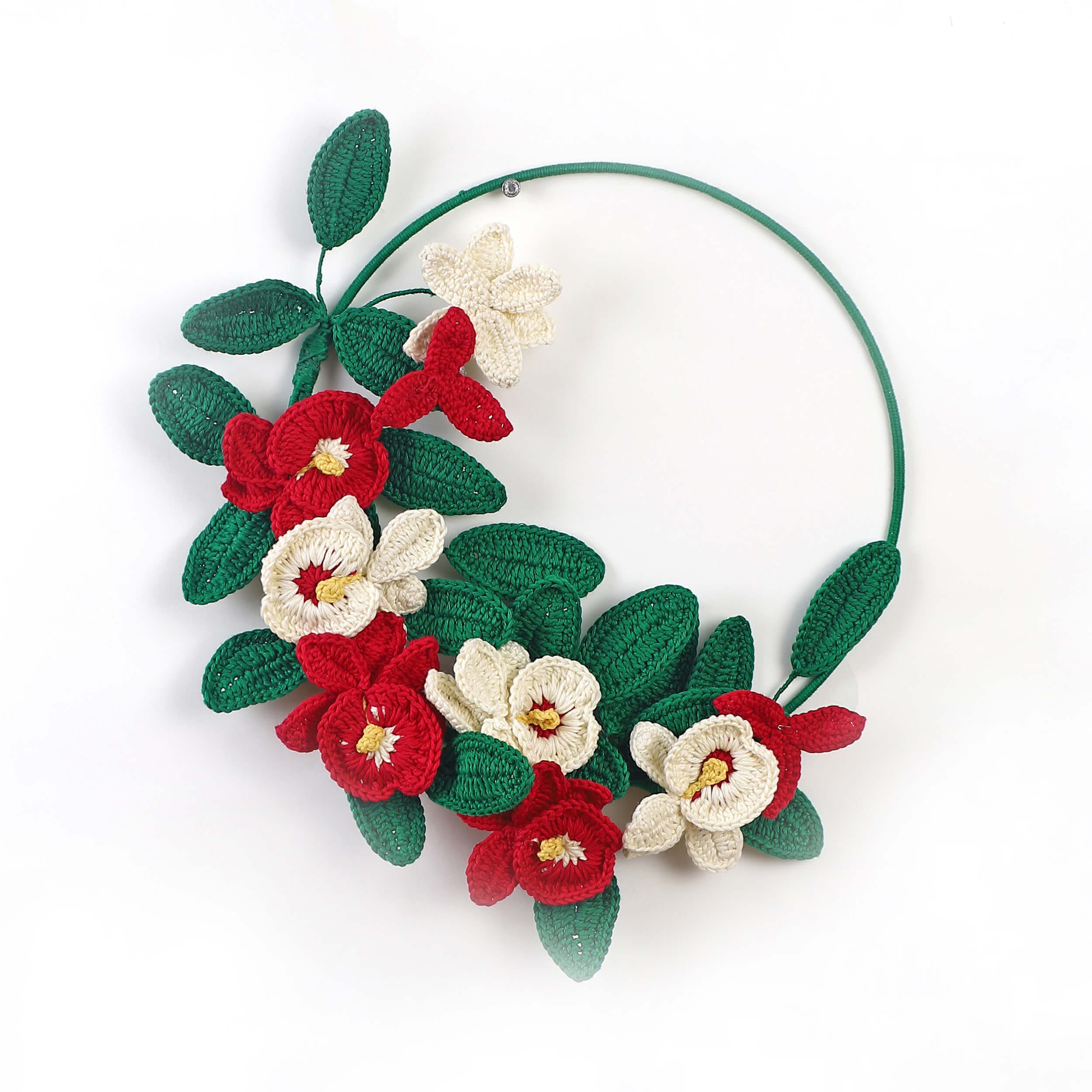 Crimson Bloom Crochet Wall Hanging