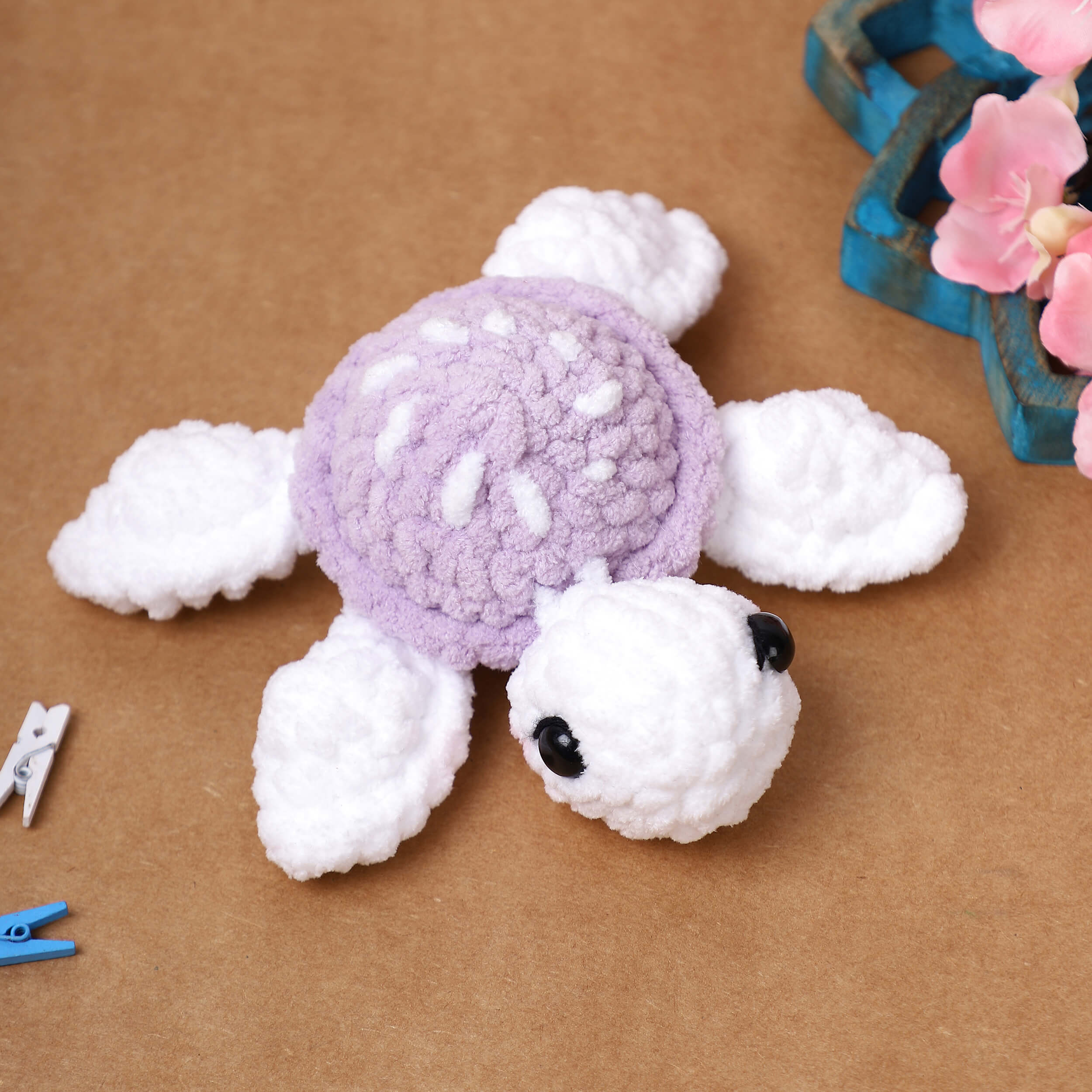 Handmade Amigurumi Plush Turtle Toy - Lavender/White