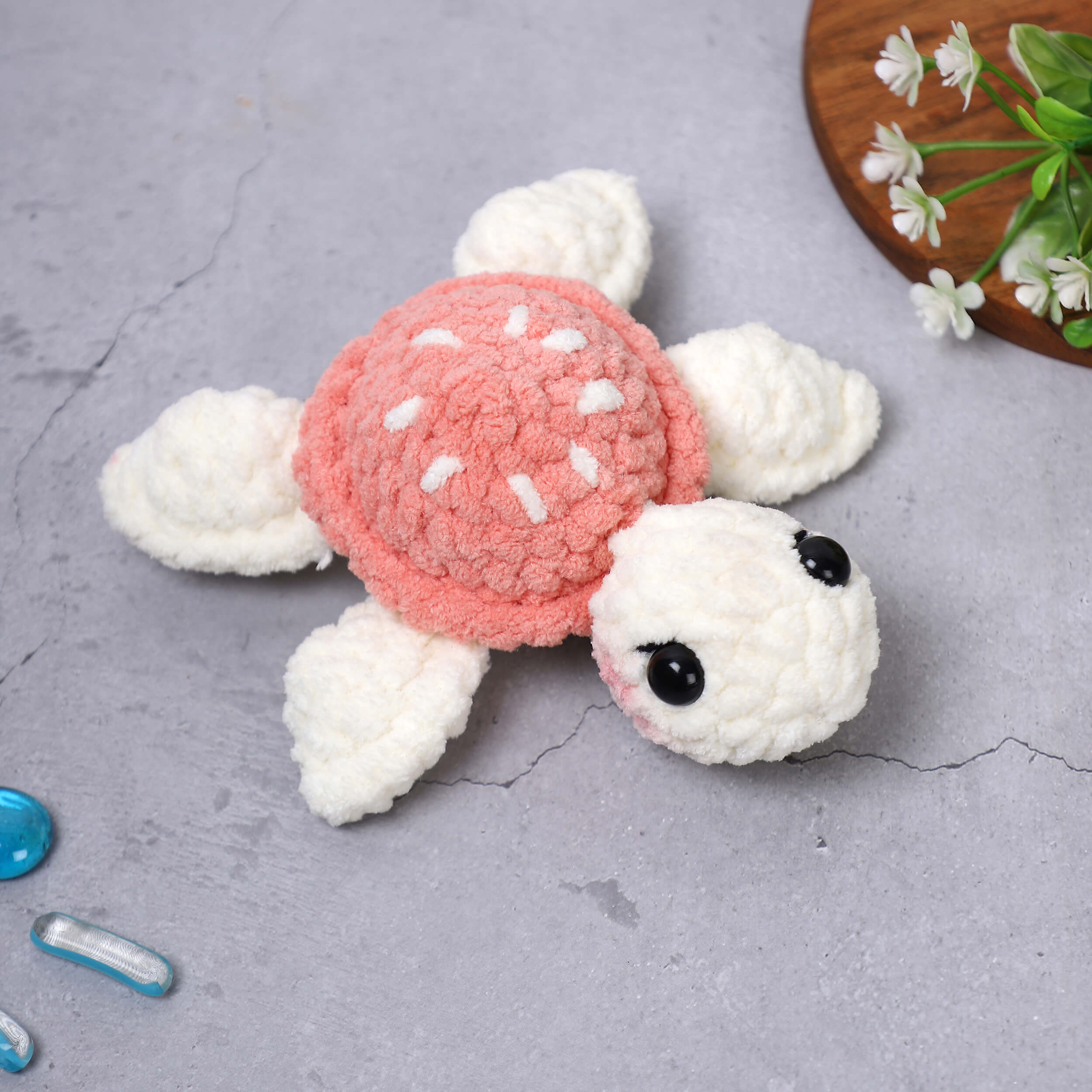 Handmade Amigurumi Plush Turtle Toy - Blush/Off White