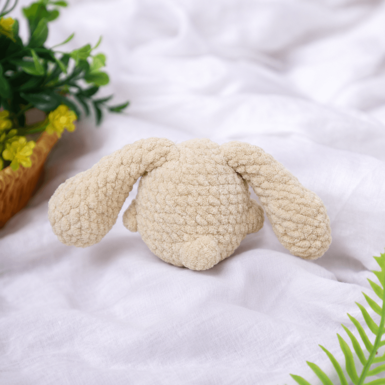 Handmade Amigurumi Plush Fluffy Long Eared Bunny Toy - Cream