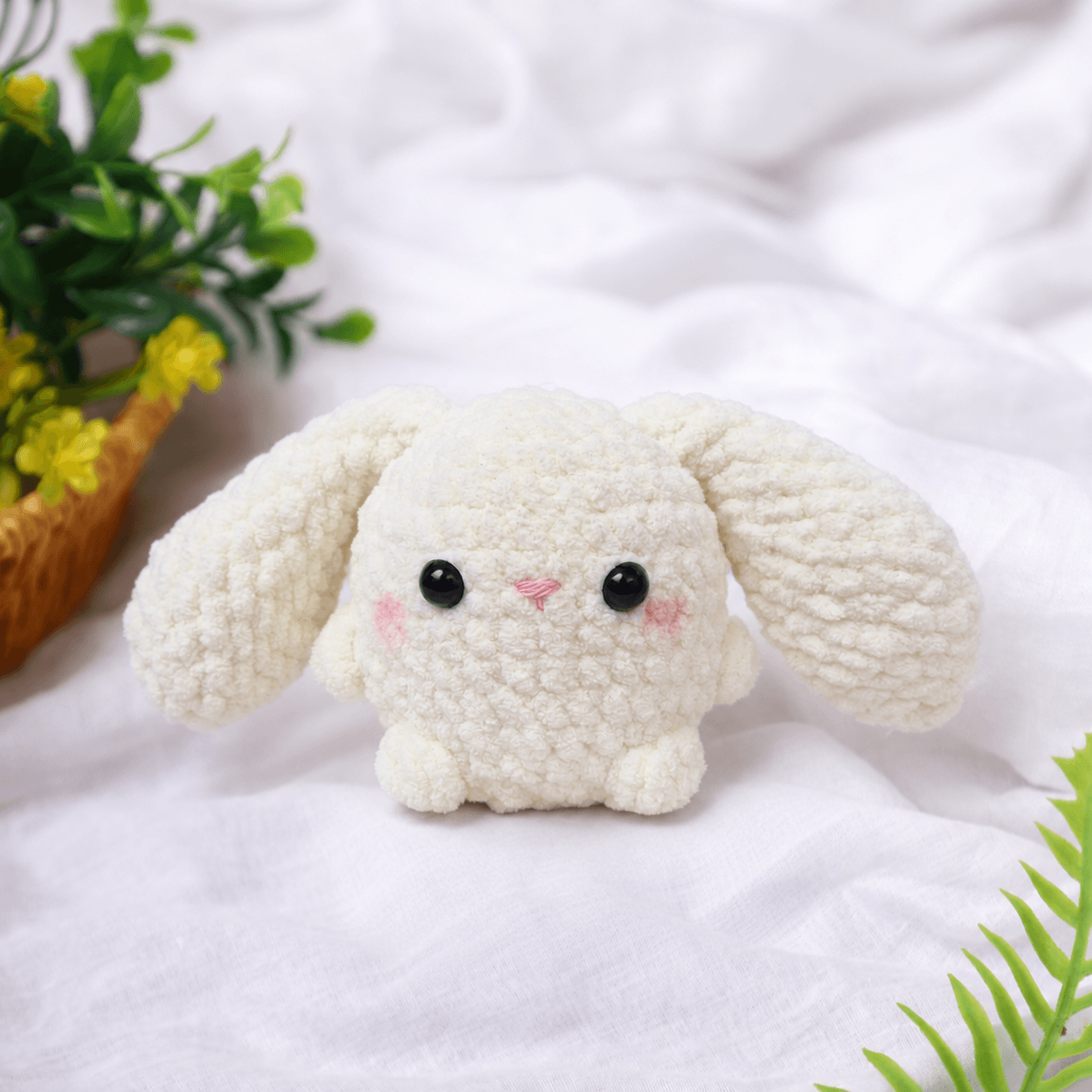 Handmade Amigurumi Plush Fluffy Long Eared Bunny Toy - Off White
