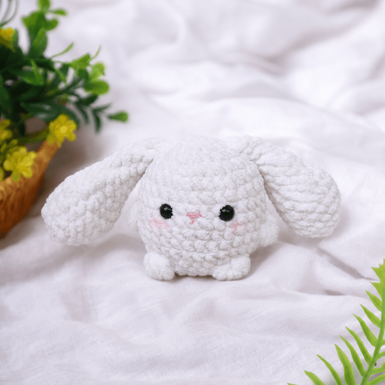 Handmade Amigurumi Plush Fluffy Long Eared Bunny Toy - White