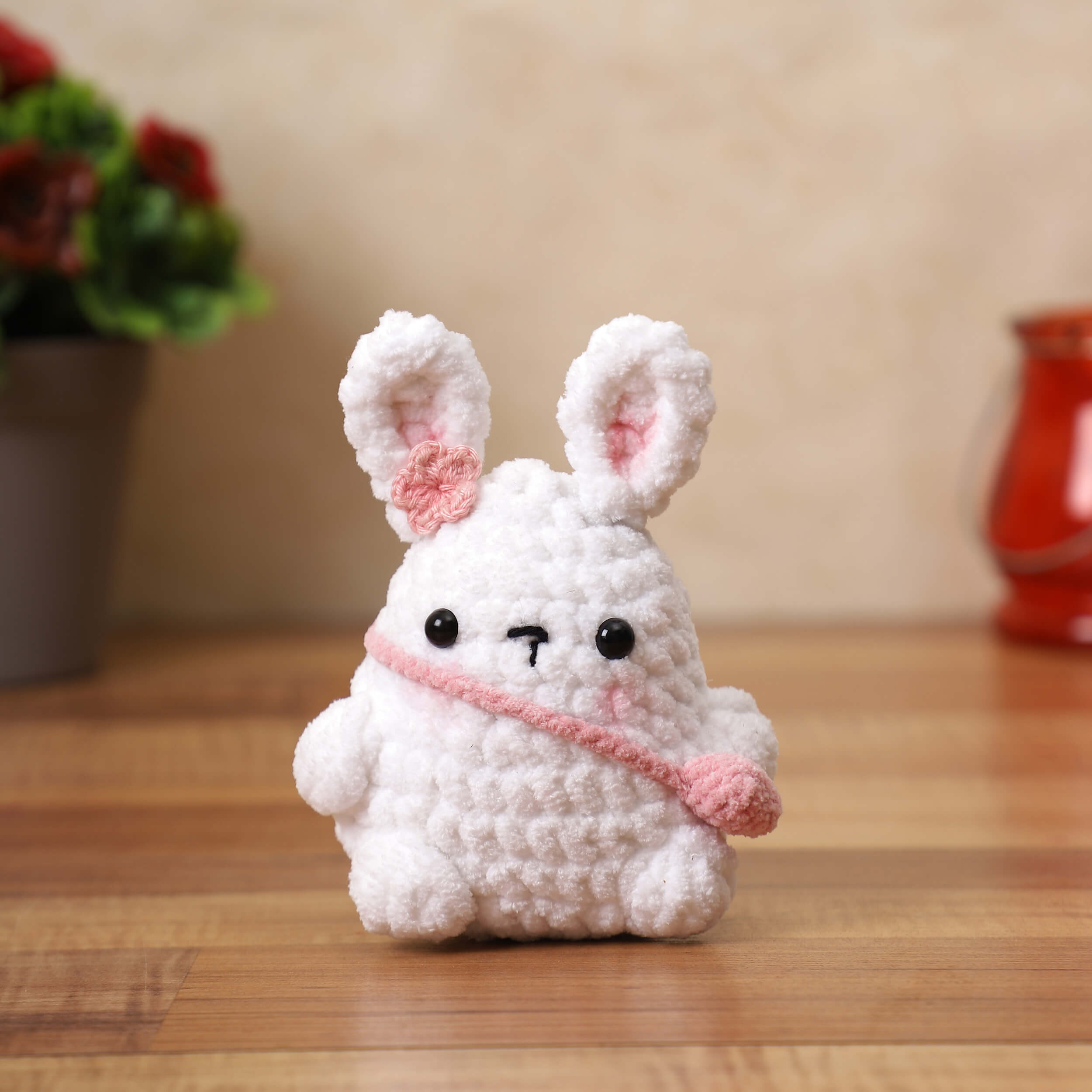 Handmade Amigurumi Plush Bunny Toy With Sling Bag - White