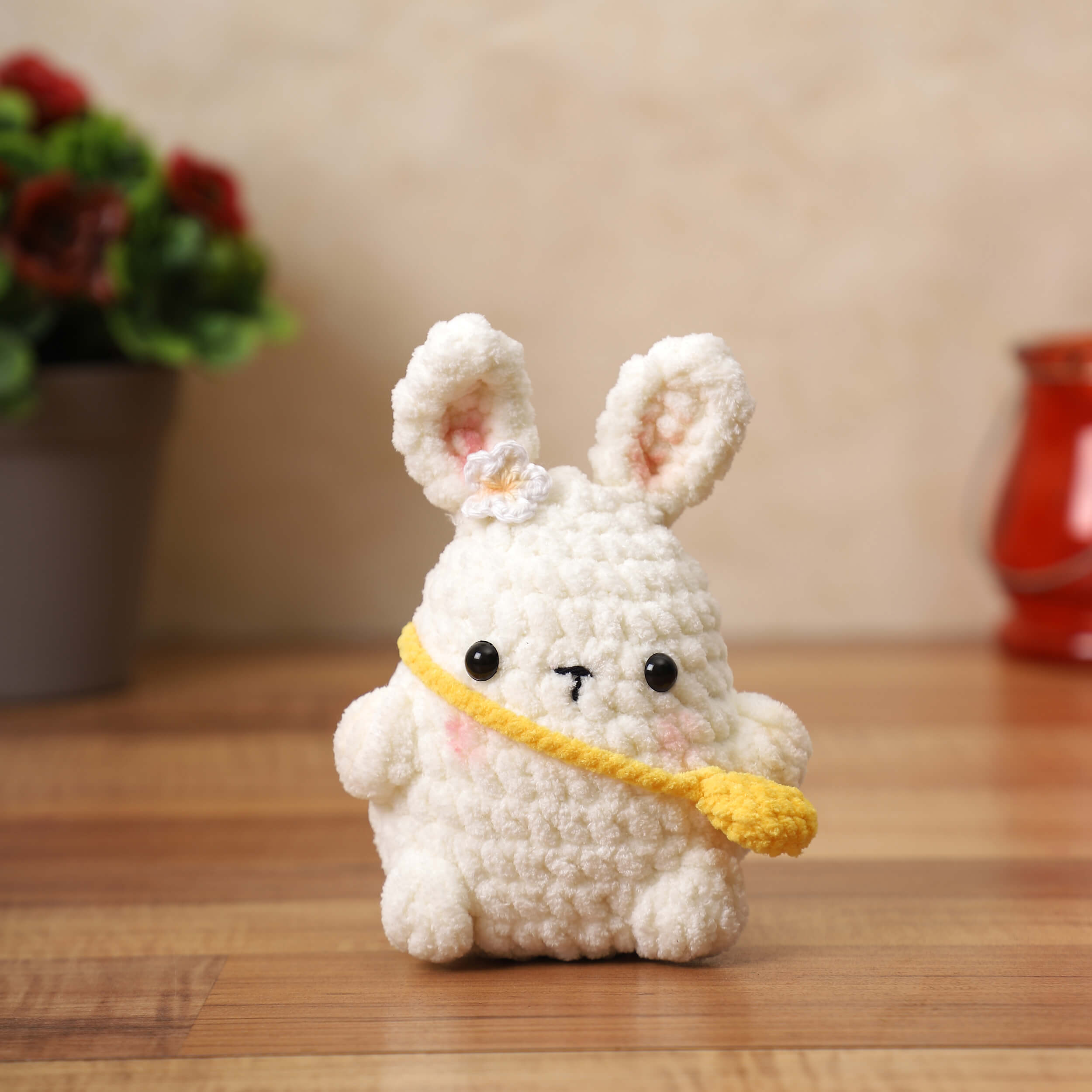 Handmade Amigurumi Plush Bunny Toy With Sling Bag - Off White