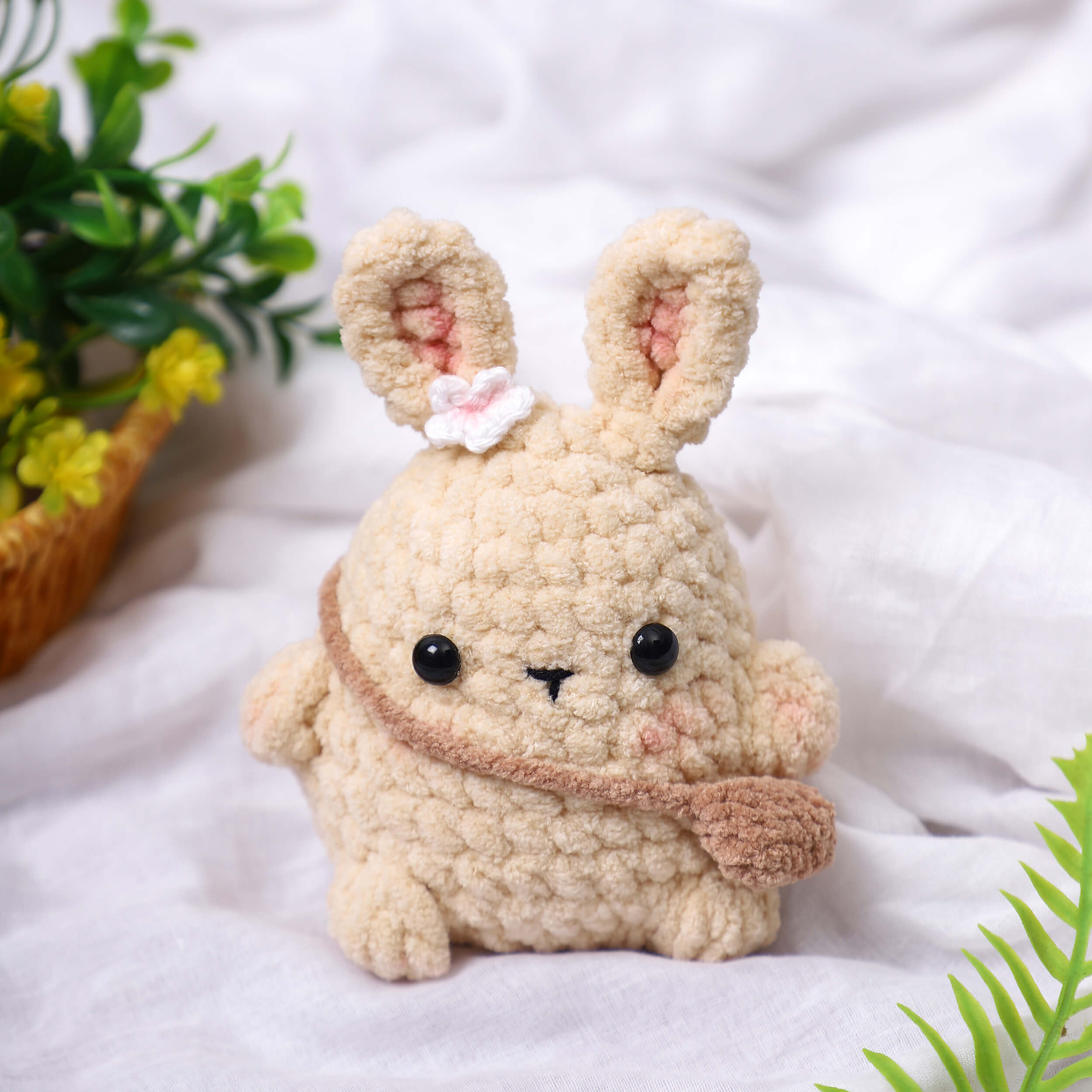 Handmade Amigurumi Plush Bunny Toy With Sling Bag - Cream