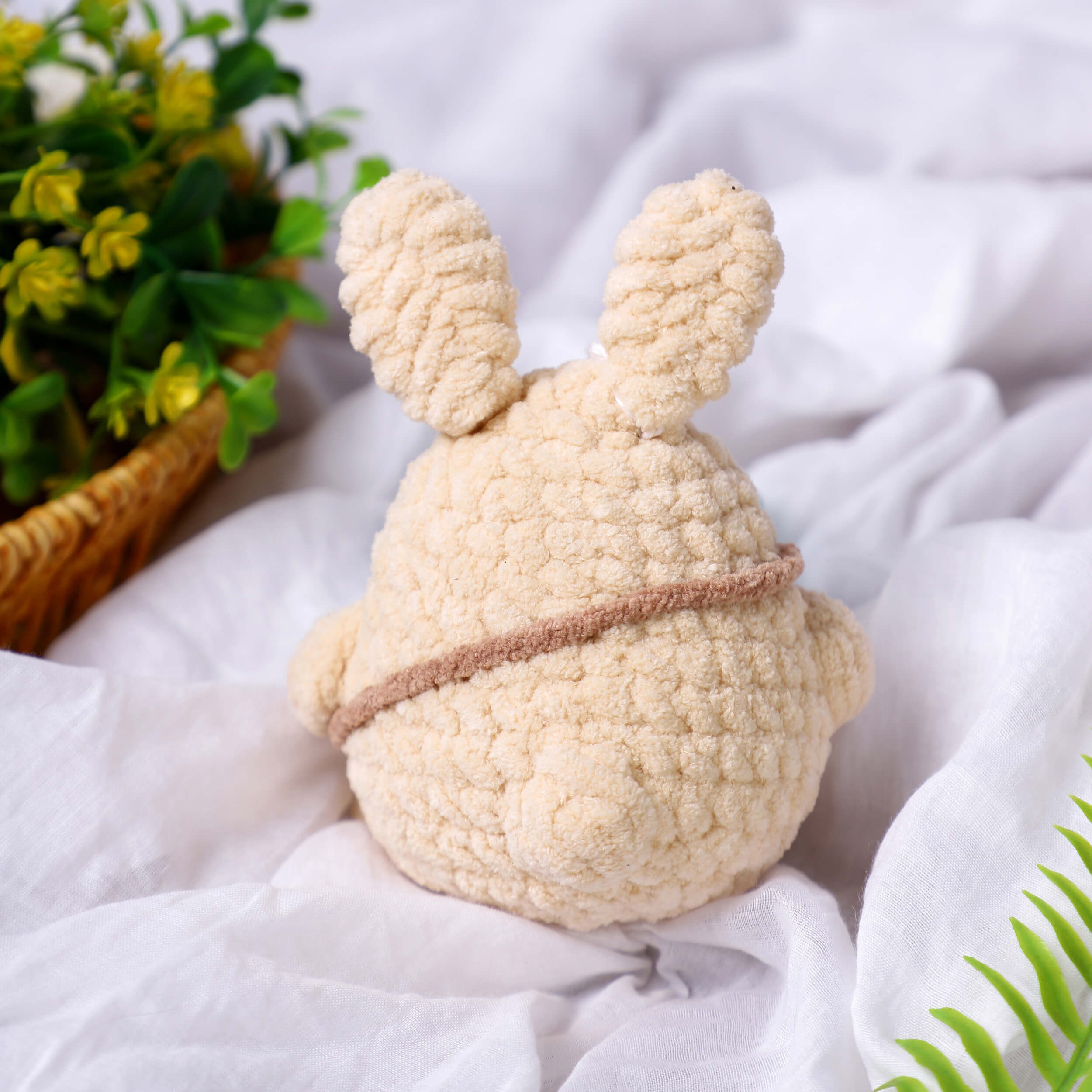 Handmade Amigurumi Plush Bunny Toy With Sling Bag - Cream