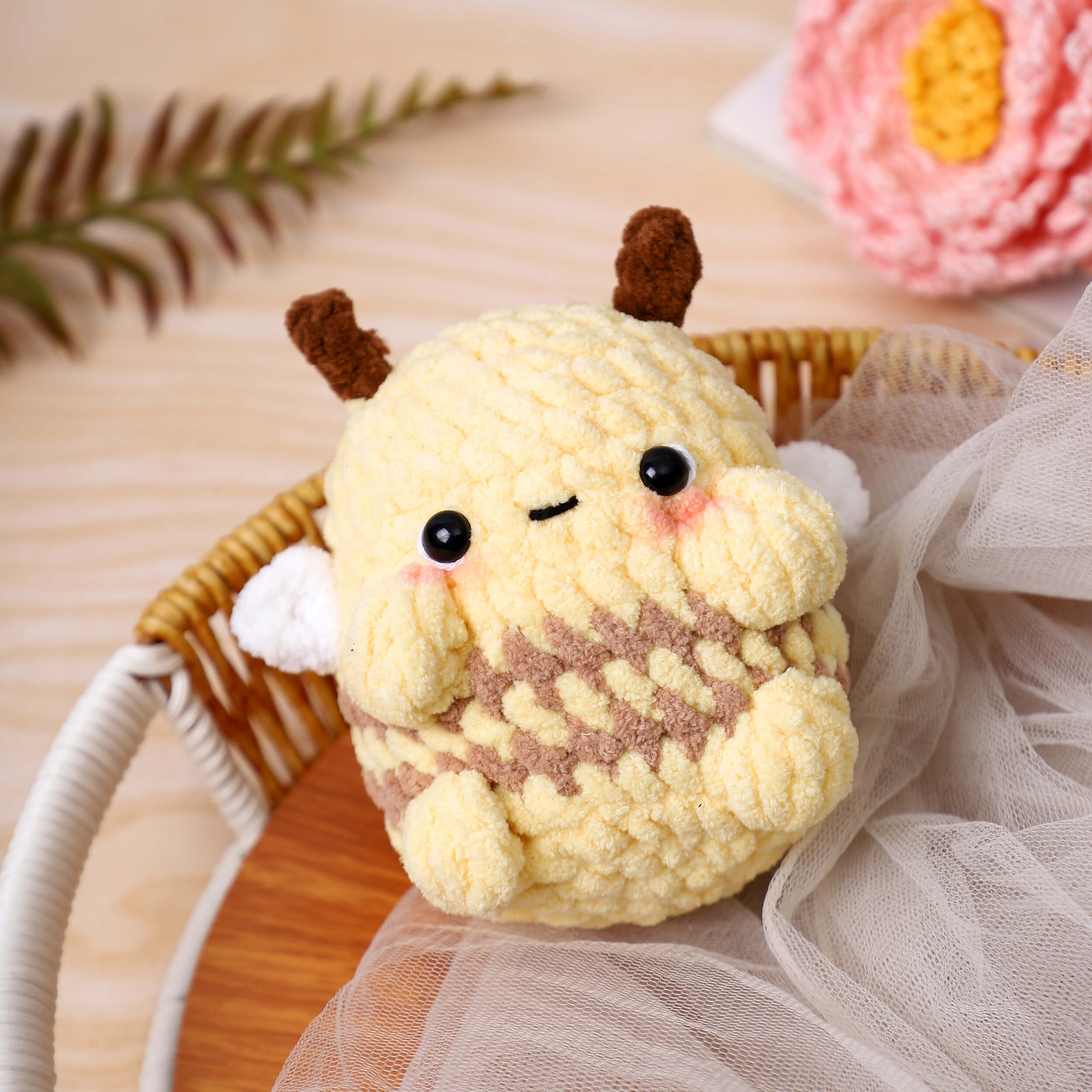Handmade Amigurumi Plush Bumble Bee Toy - Light Yellow
