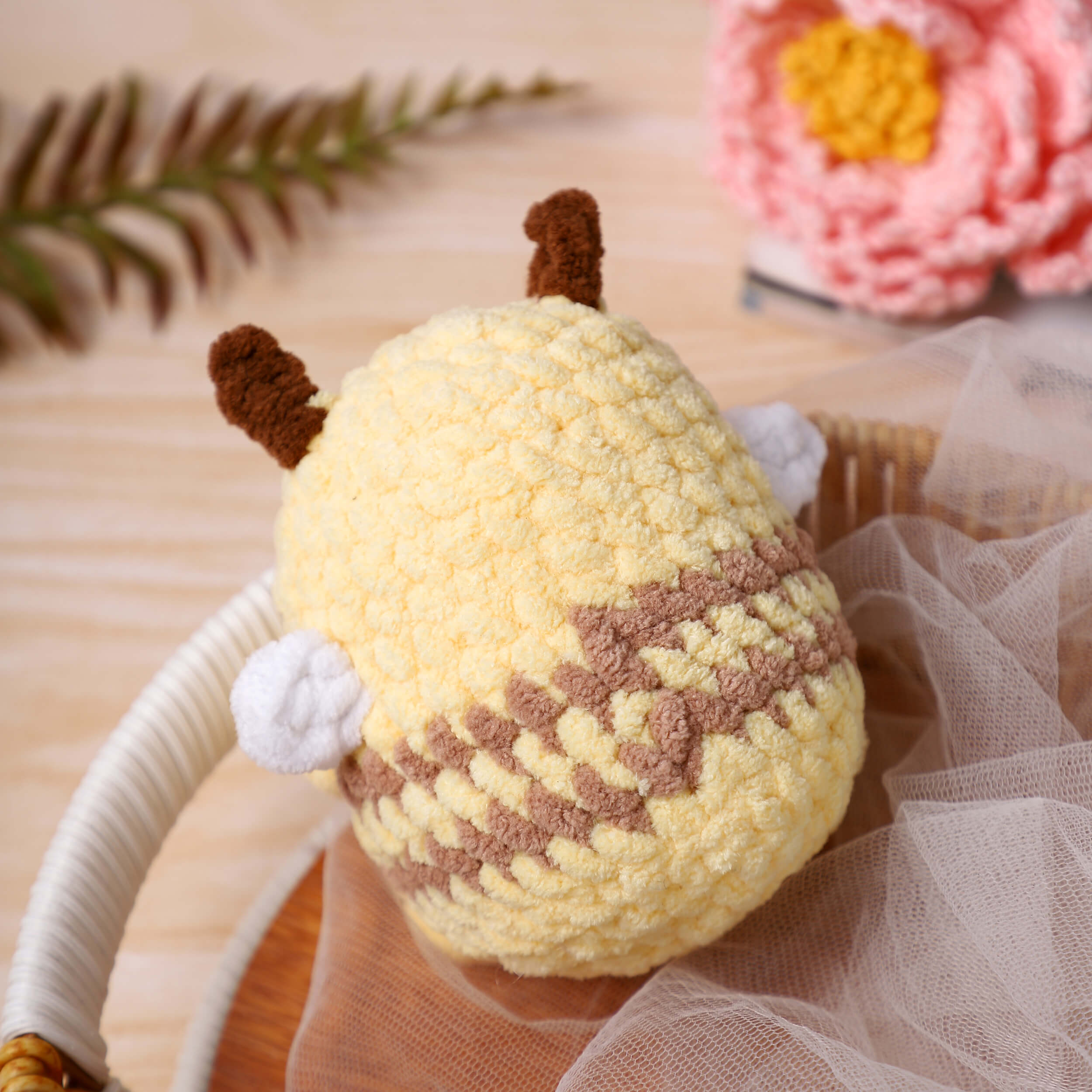 Handmade Amigurumi Plush Bumble Bee Toy - Light Yellow