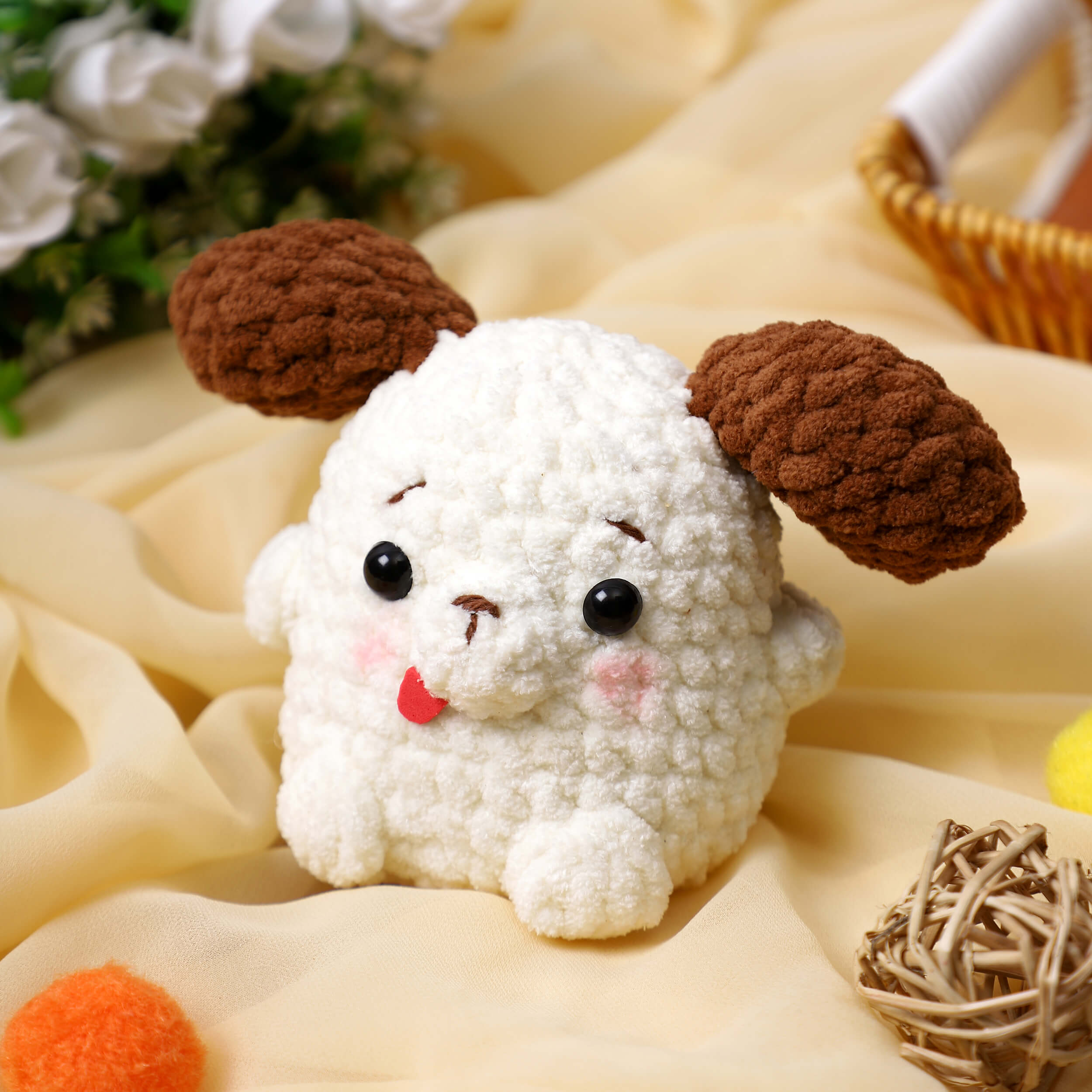Handmade Amigurumi Plush Puppy Toy - Off White