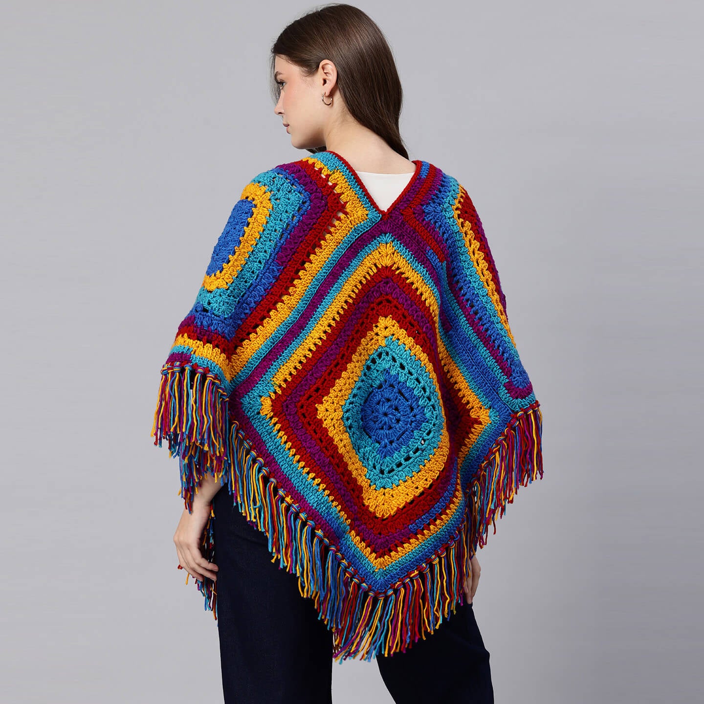 Poncho with Tassels - Multi-color - 10772