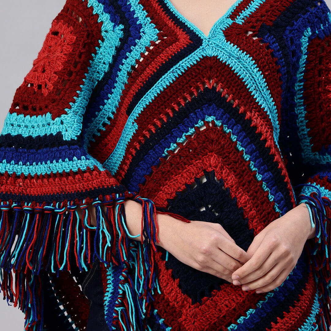 Poncho with Tassels - Multi-color - 10773