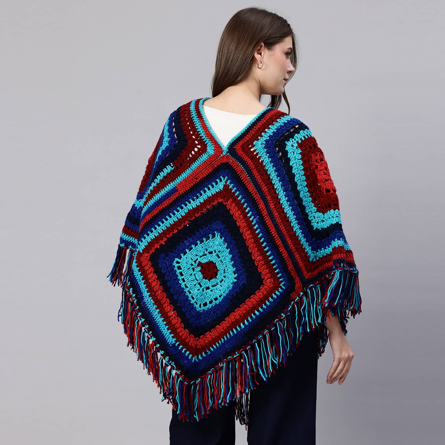 Poncho with Tassels - Multi-color - 10773