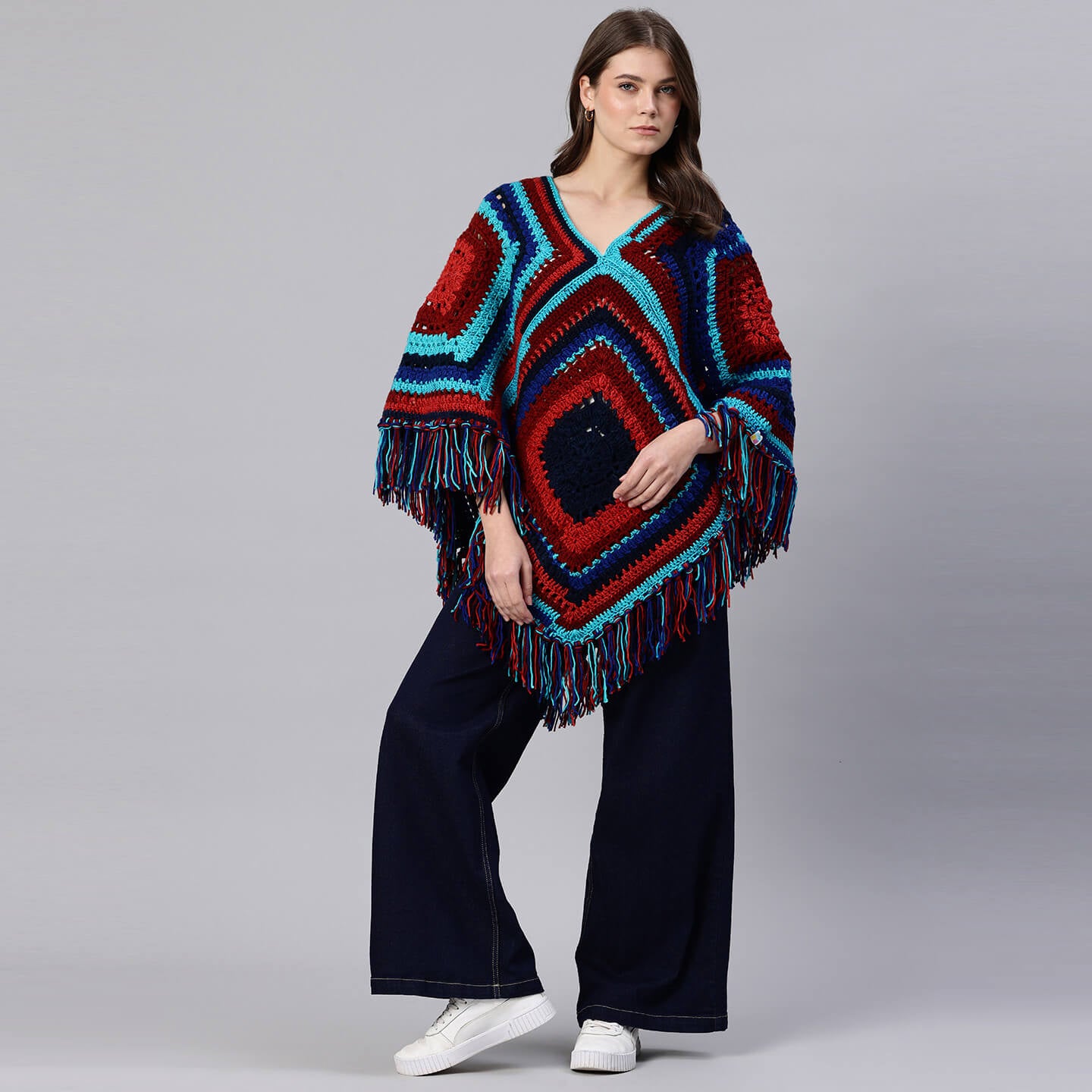 Poncho with Tassels - Multi-color - 10773