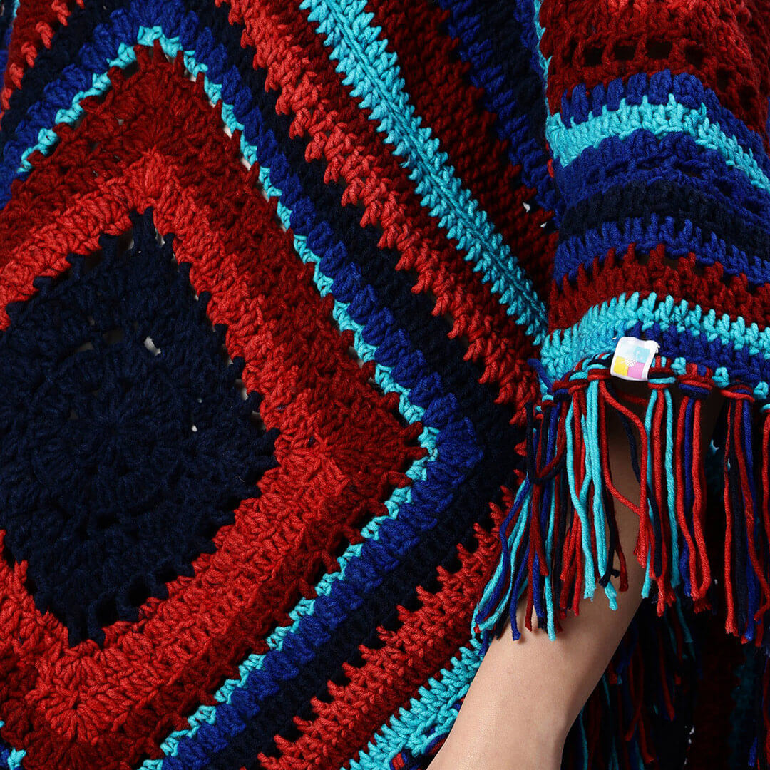 Poncho with Tassels - Multi-color - 10773