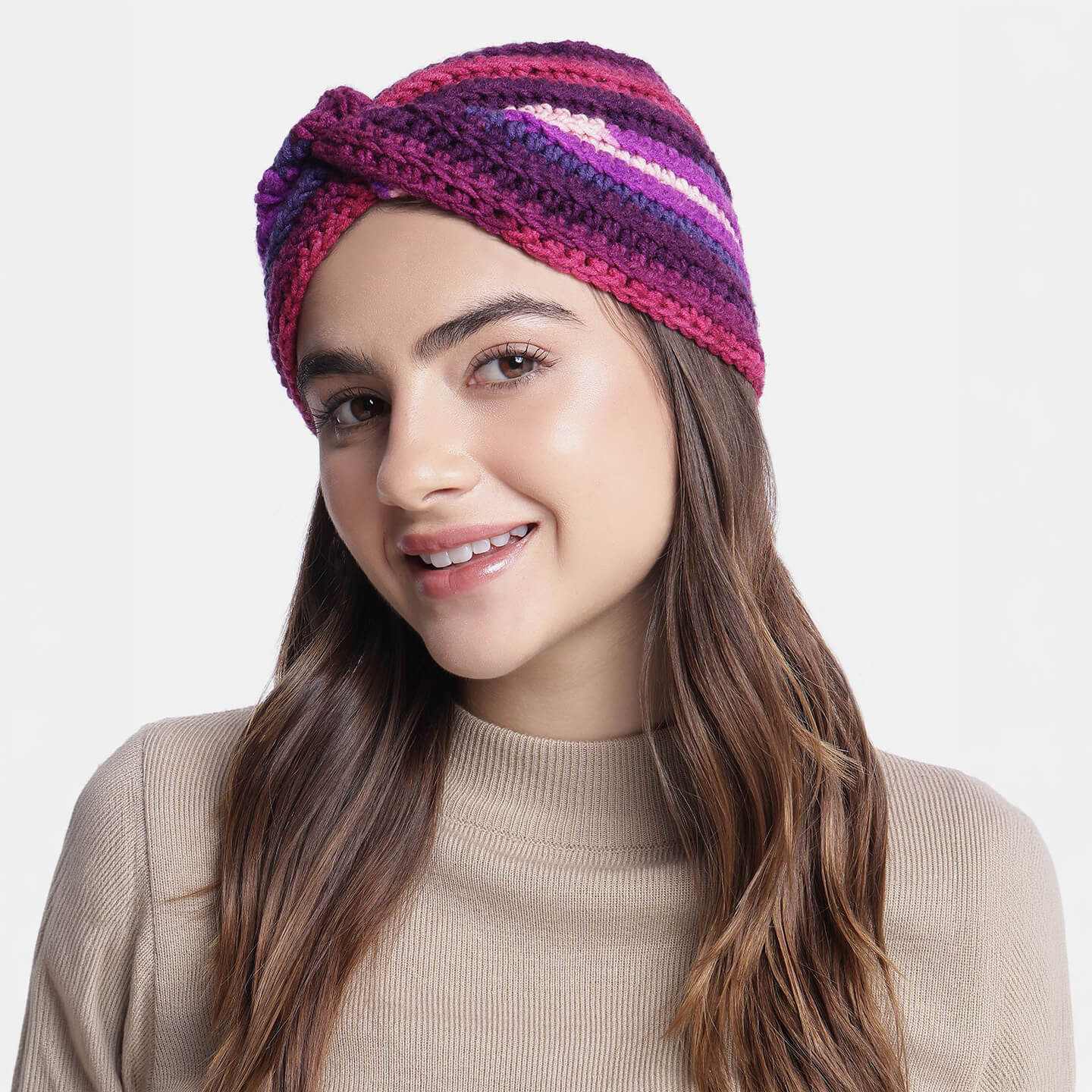 Handmade Crochet Crossover Headband - Multicolor - 10774