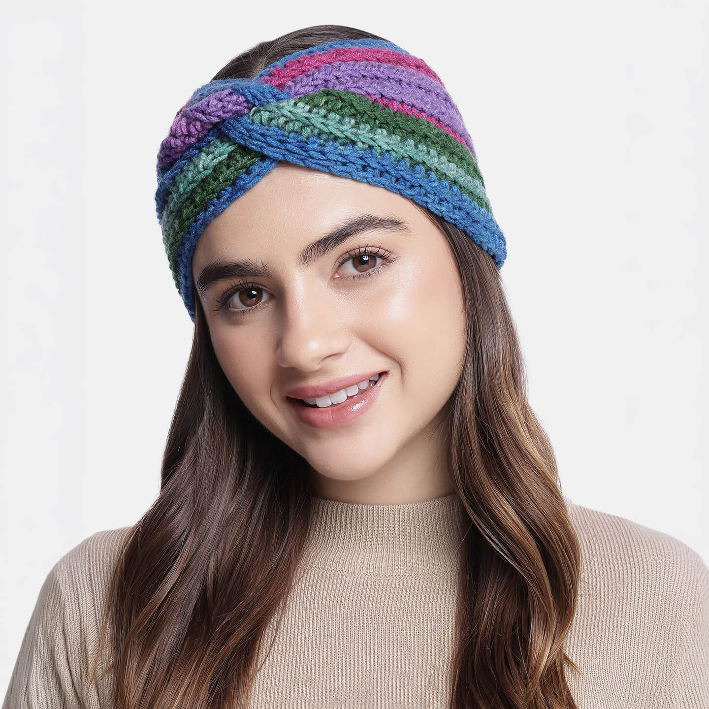 Handmade Crochet Crossover Headband - Multicolor - 10775