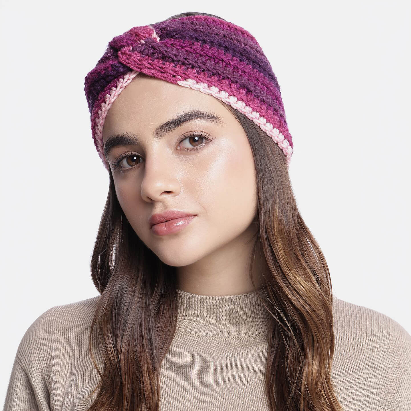 Handmade Crochet Crossover Headband - Multicolor - 10776