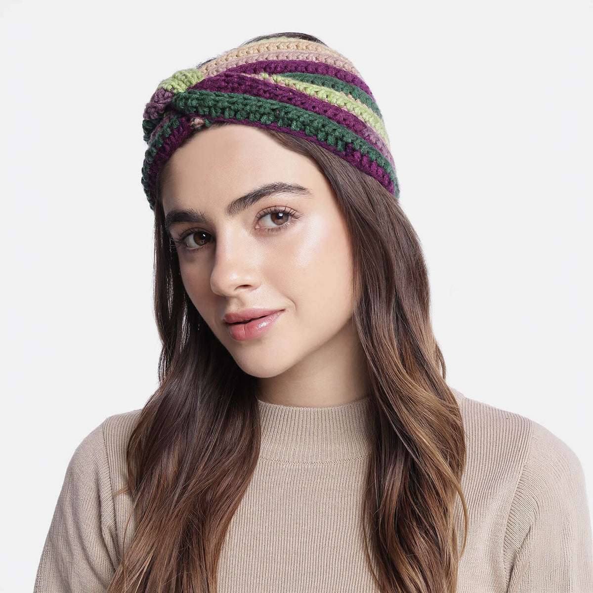 Handmade Crochet Crossover Headband - Multicolor - 10777