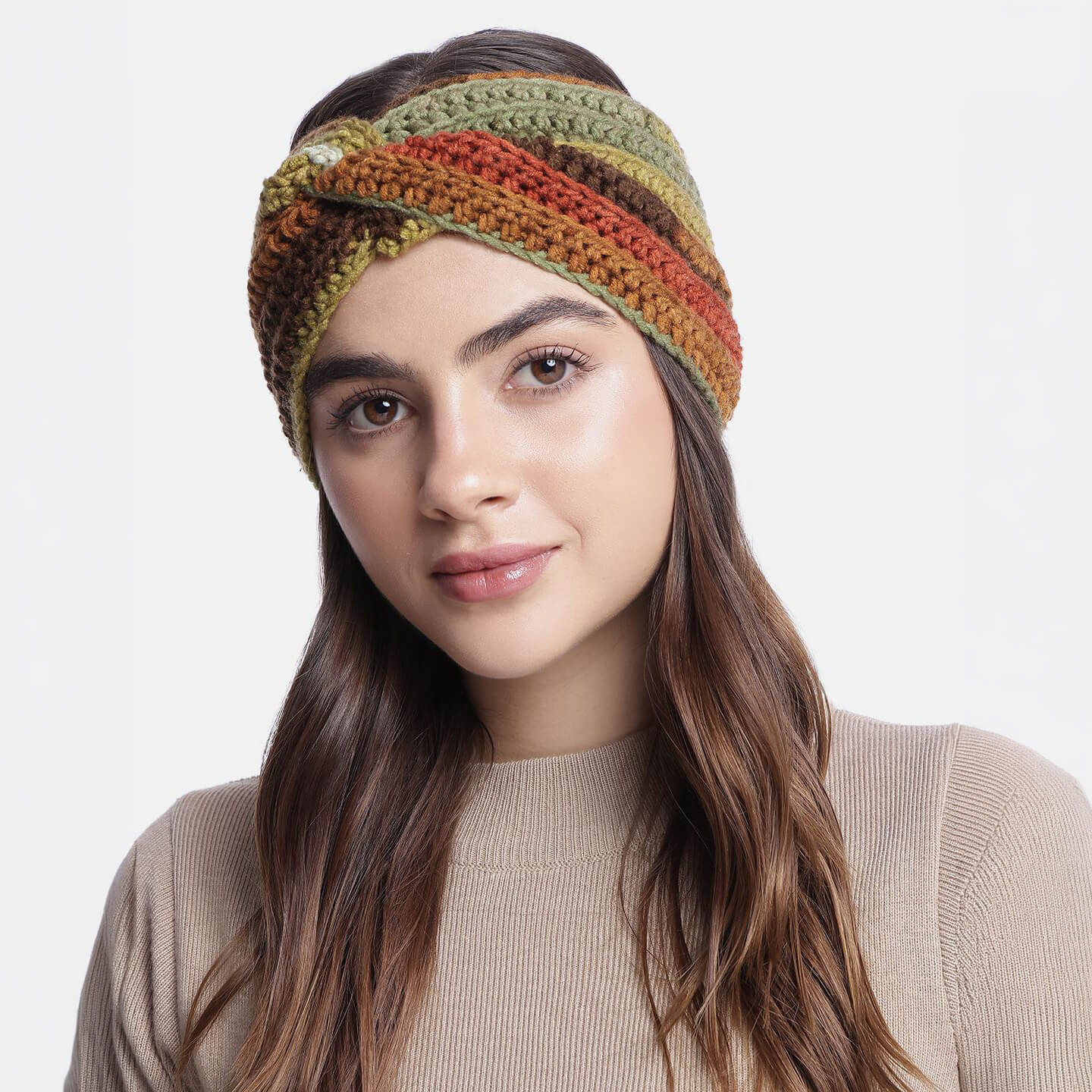 Handmade Crochet Crossover Headband - Multicolor - 10780