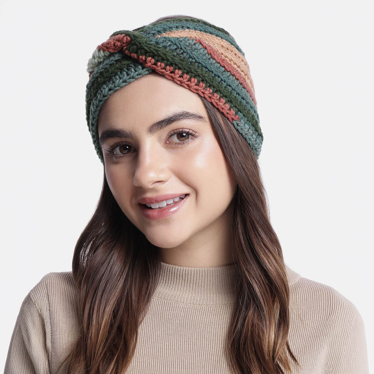 Handmade Crochet Crossover Headband - Multicolor - 10784