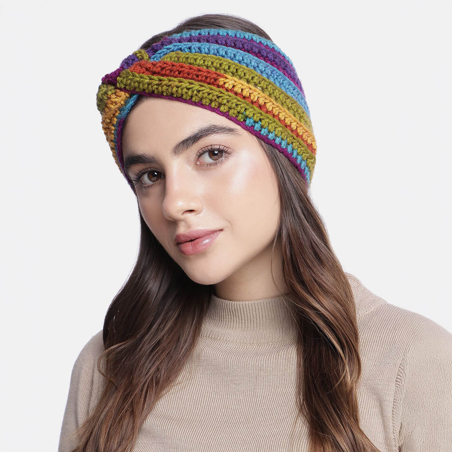 Handmade Crochet Crossover Headband - Multicolor - 10786