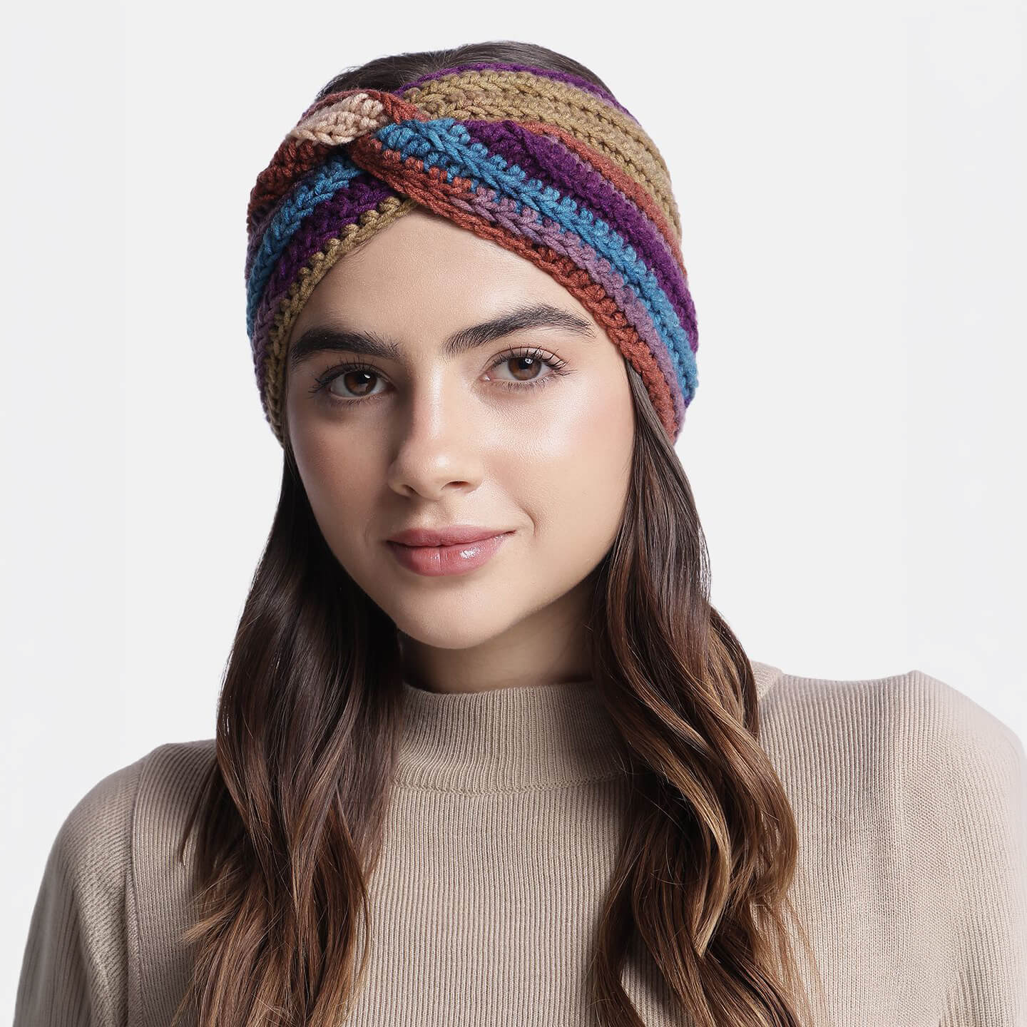 Handmade Crochet Crossover Headband - Multicolor - 10787