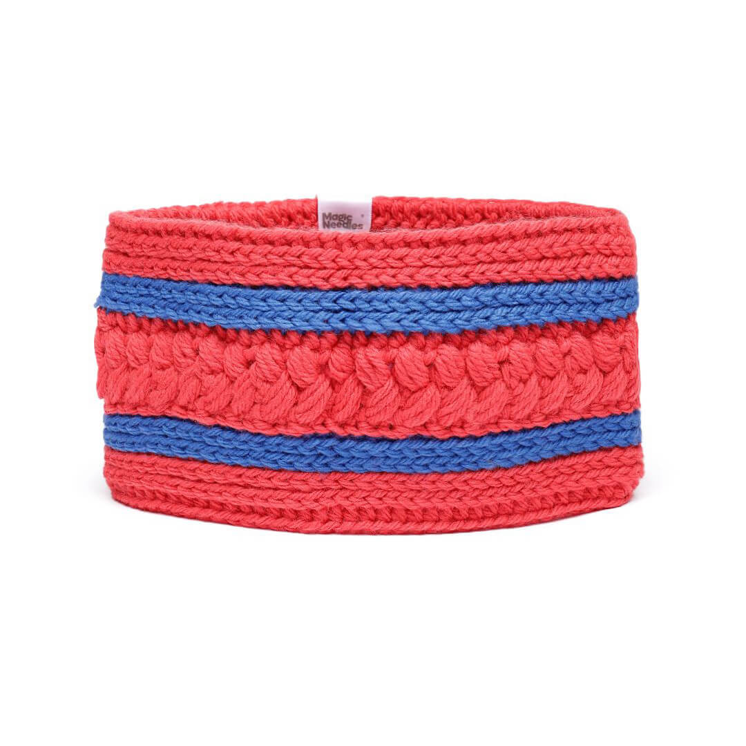 Handmade Crochet Self Design Headband - Red - 10788