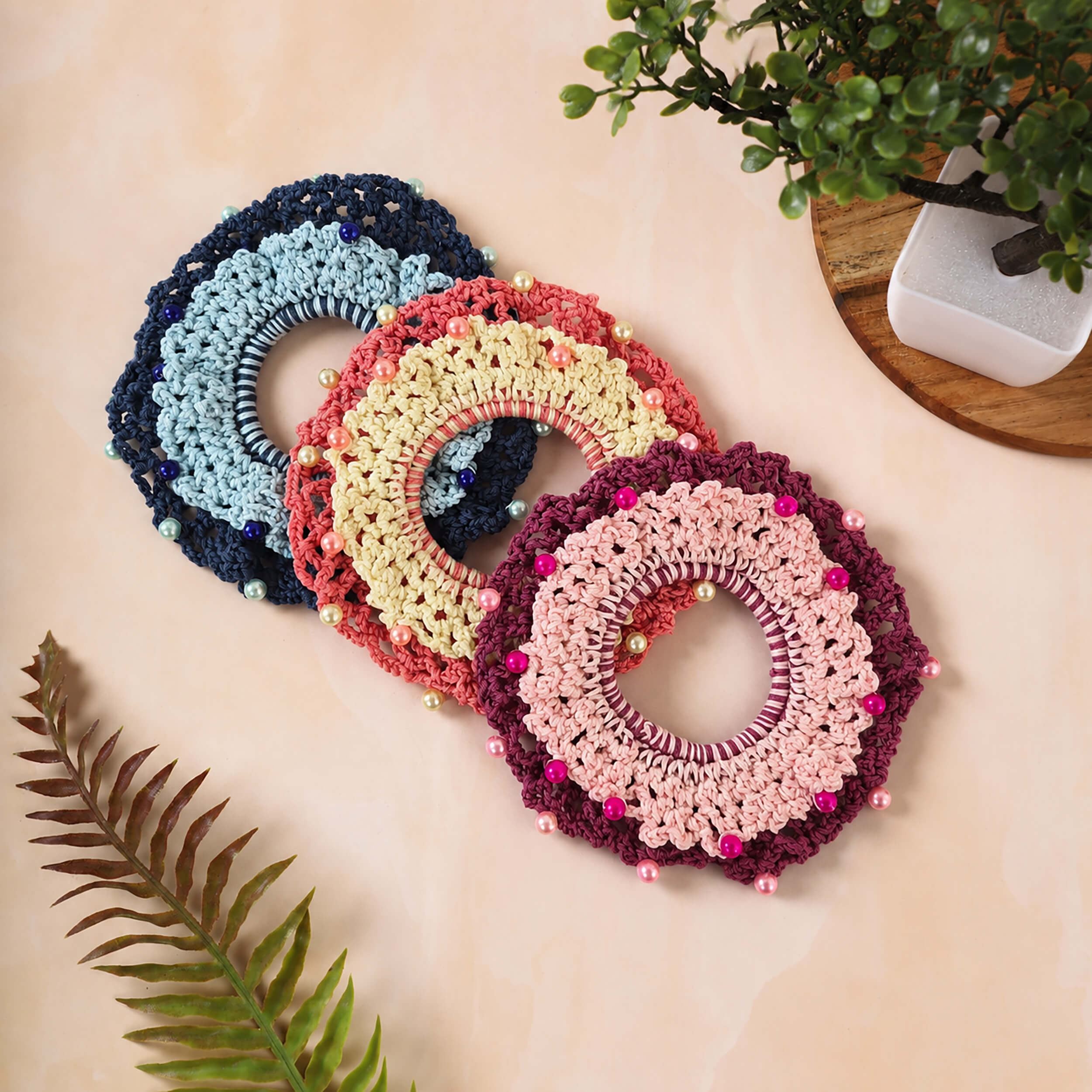 Handmade Crochet Dual-Layered Scrunchies – Multicolor - 10789