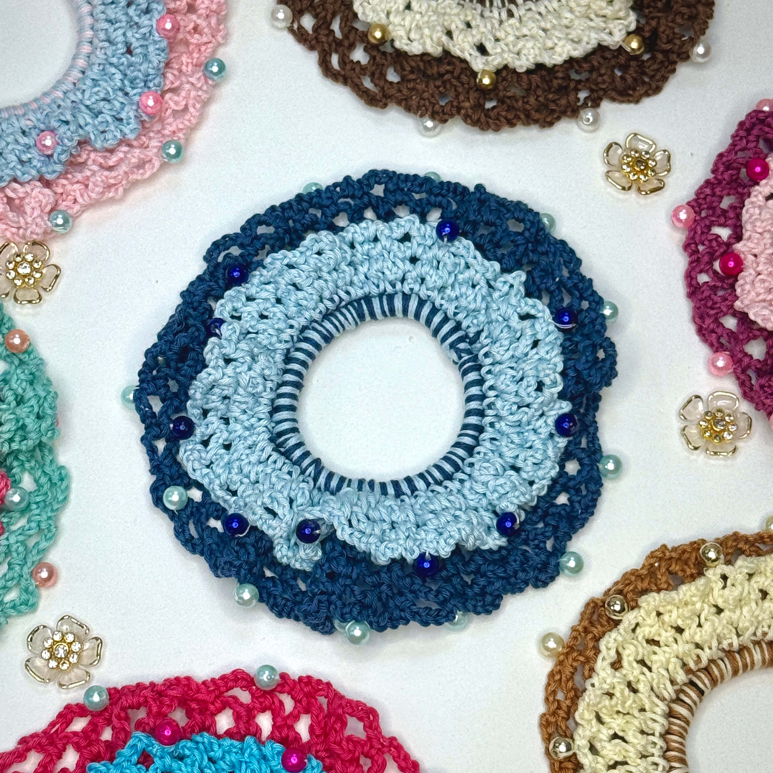 Handmade Crochet Dual-Layered Scrunchies – Multicolor - 10789