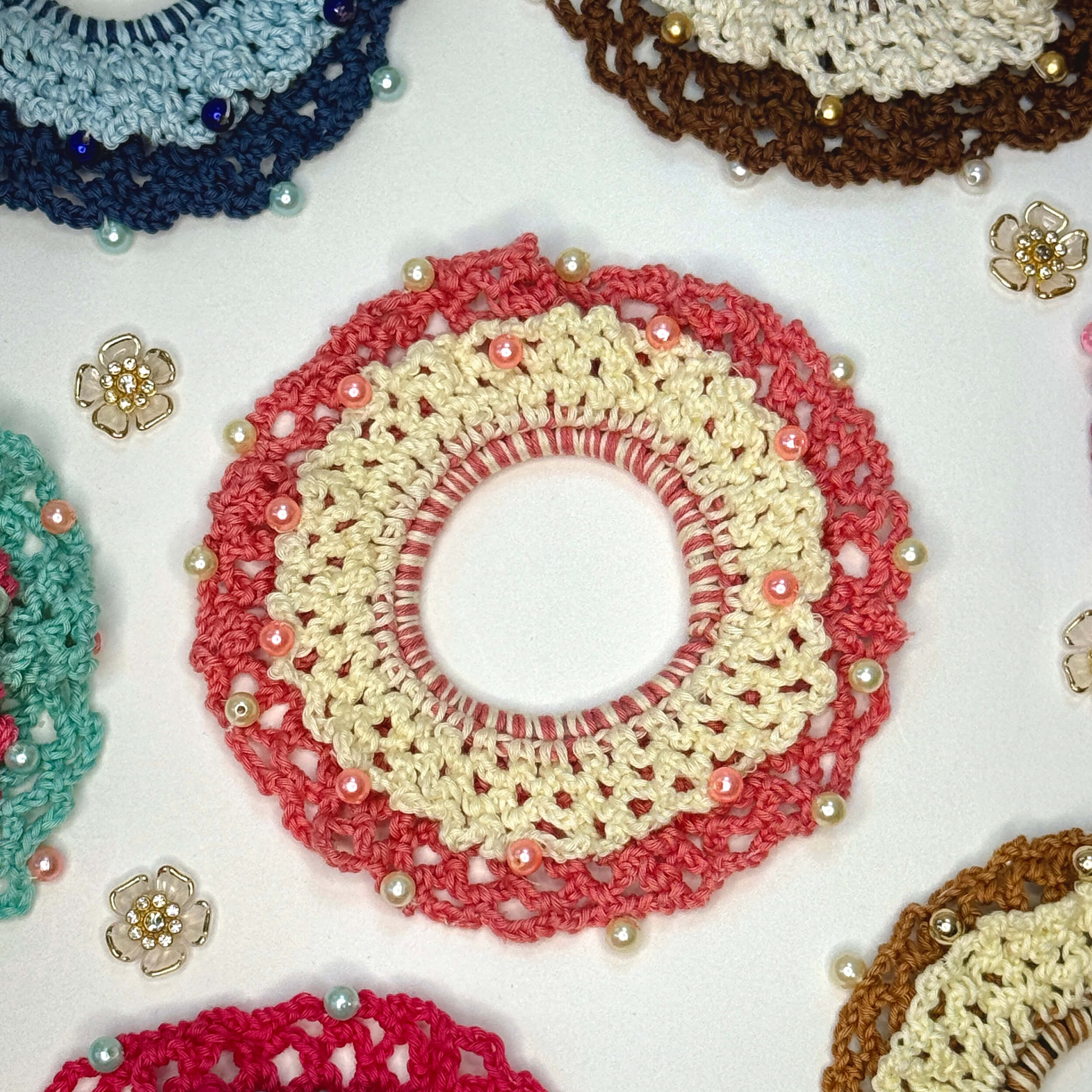 Handmade Crochet Dual-Layered Scrunchies – Multicolor - 10789