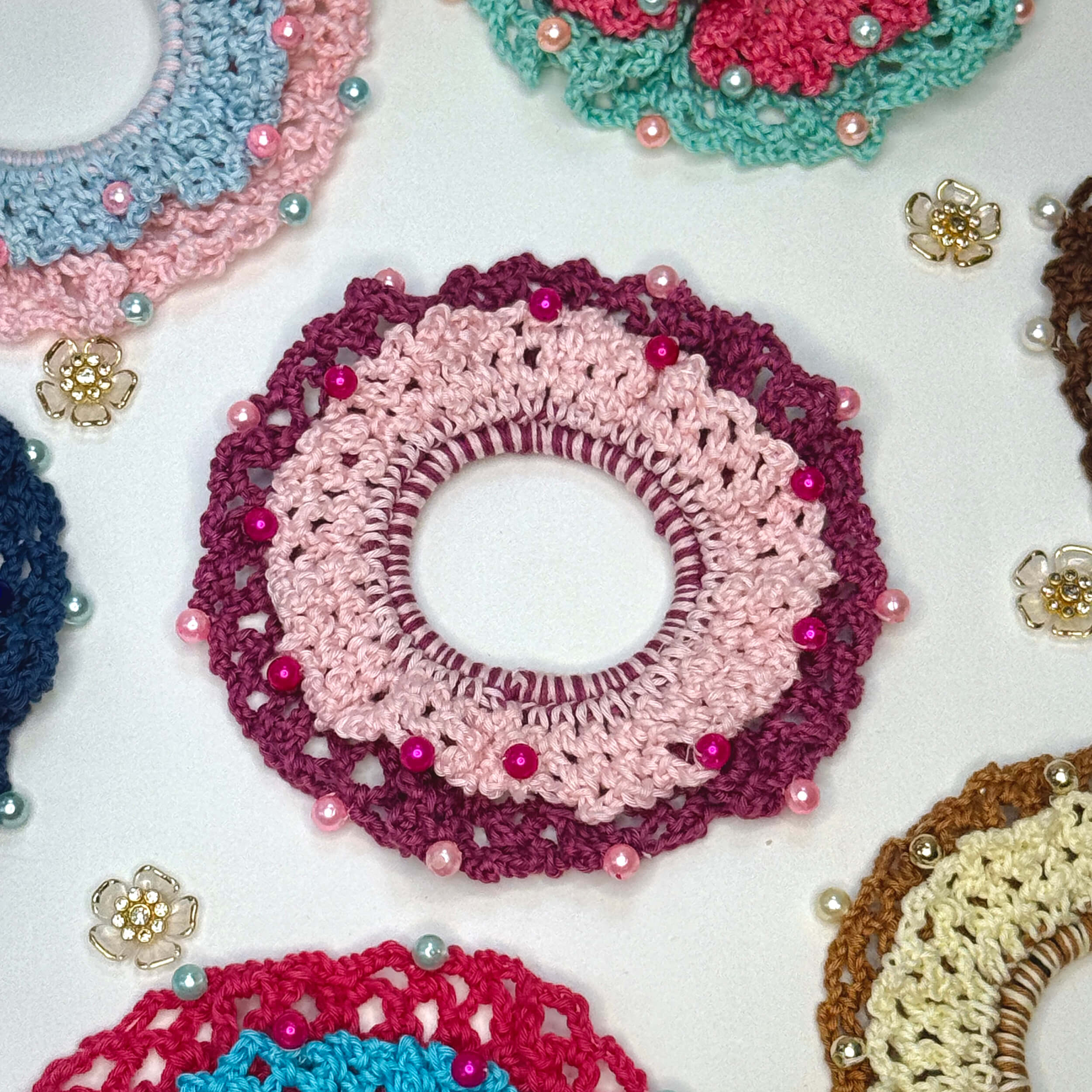 Handmade Crochet Dual-Layered Scrunchies – Multicolor - 10789