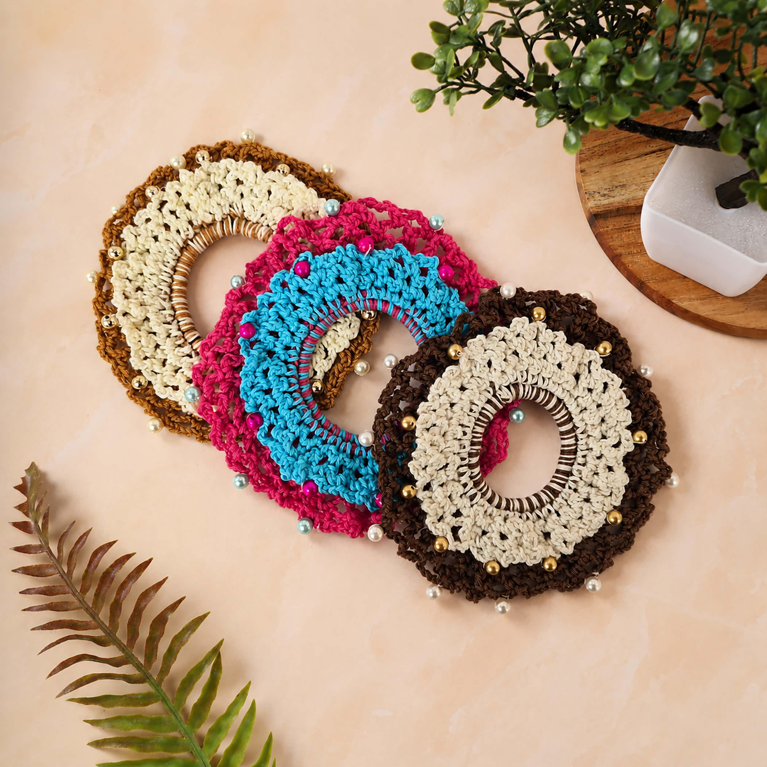 Handmade Crochet Dual-Layered Scrunchies – Multicolor - 10790