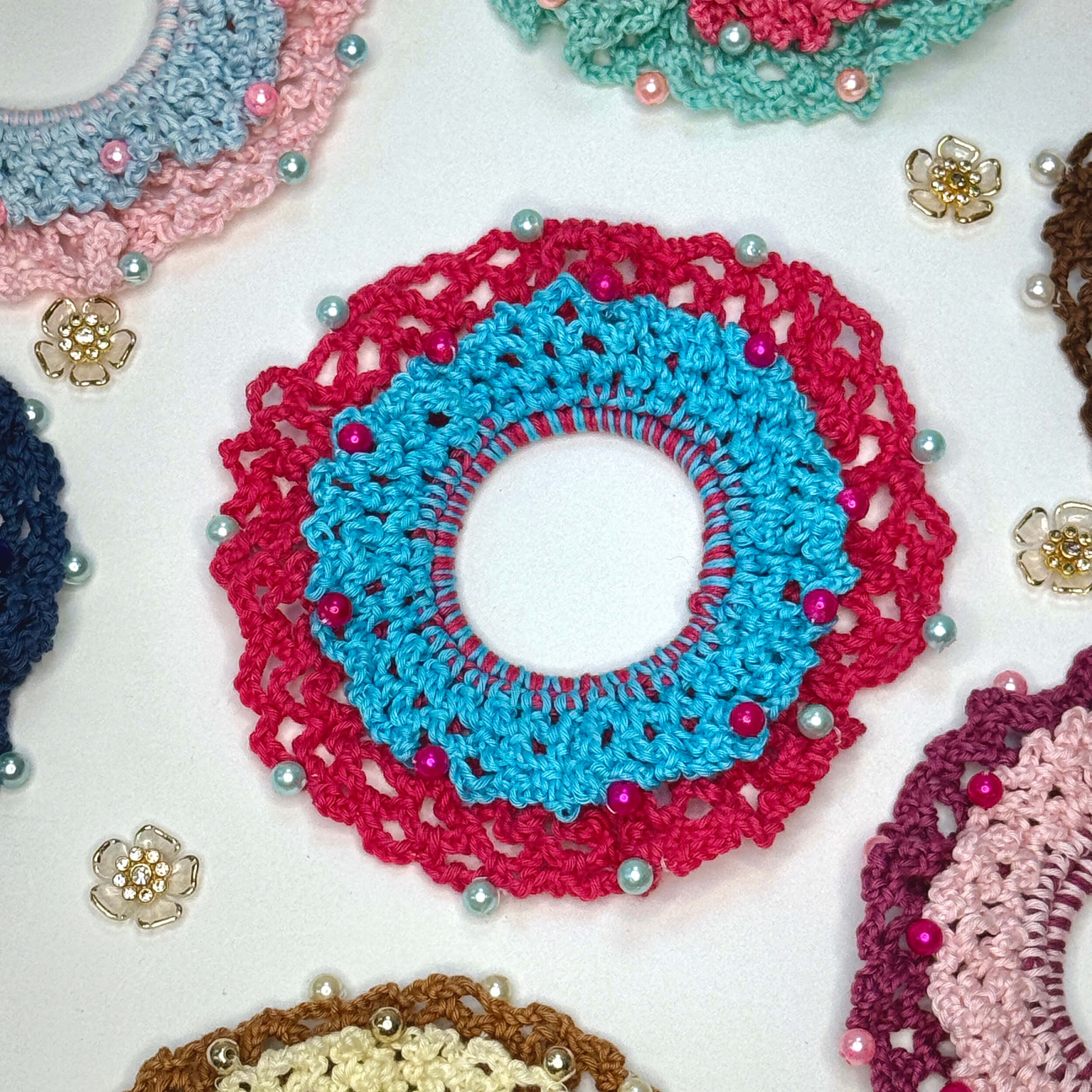 Handmade Crochet Dual-Layered Scrunchies – Multicolor - 10790