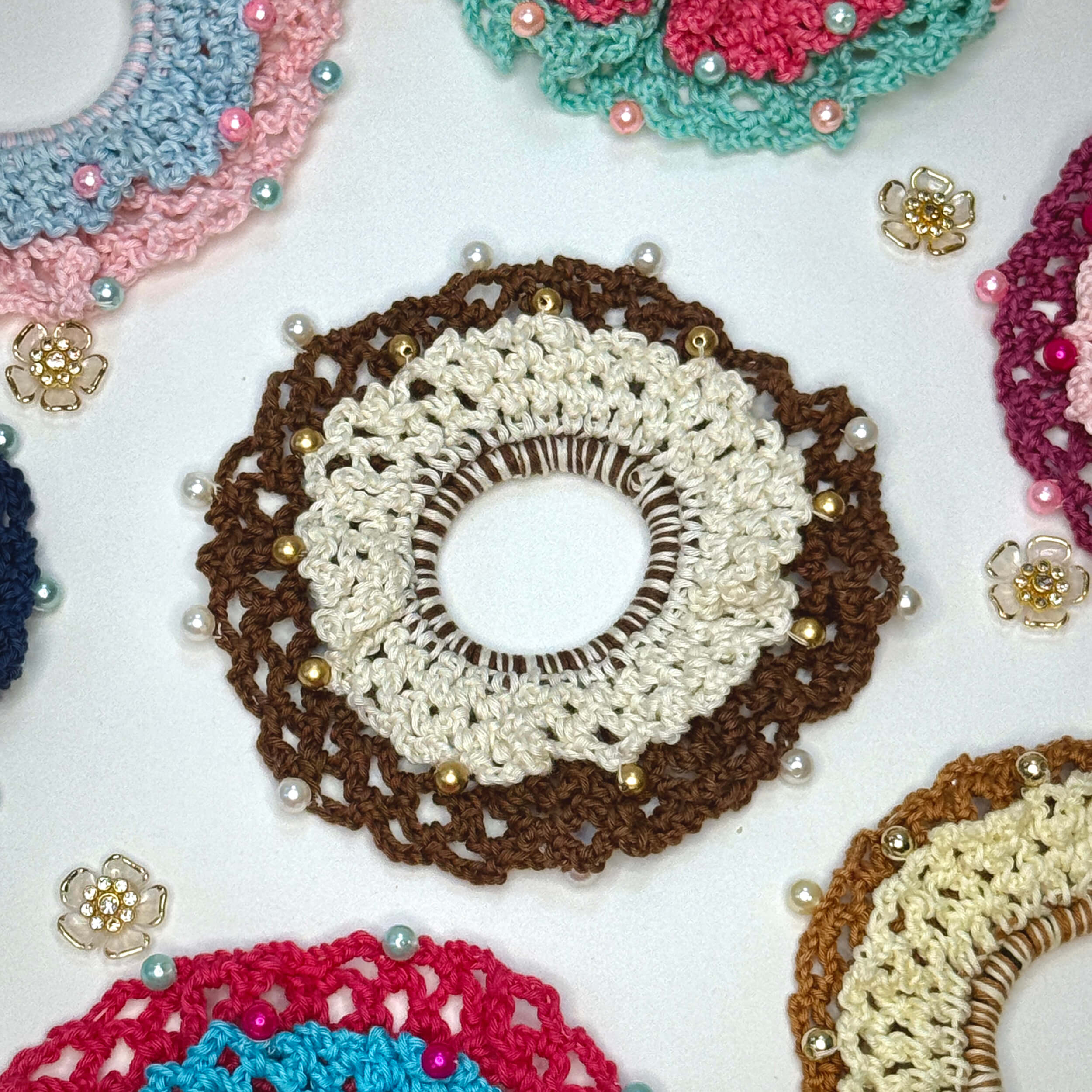 Handmade Crochet Dual-Layered Scrunchies – Multicolor - 10790